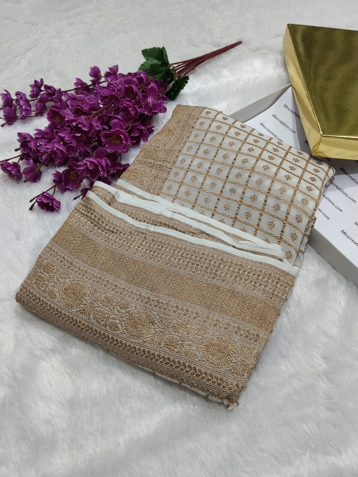 Premium Handloom Pure Banarasi Khaddi Georgette Saree Antique Zari
