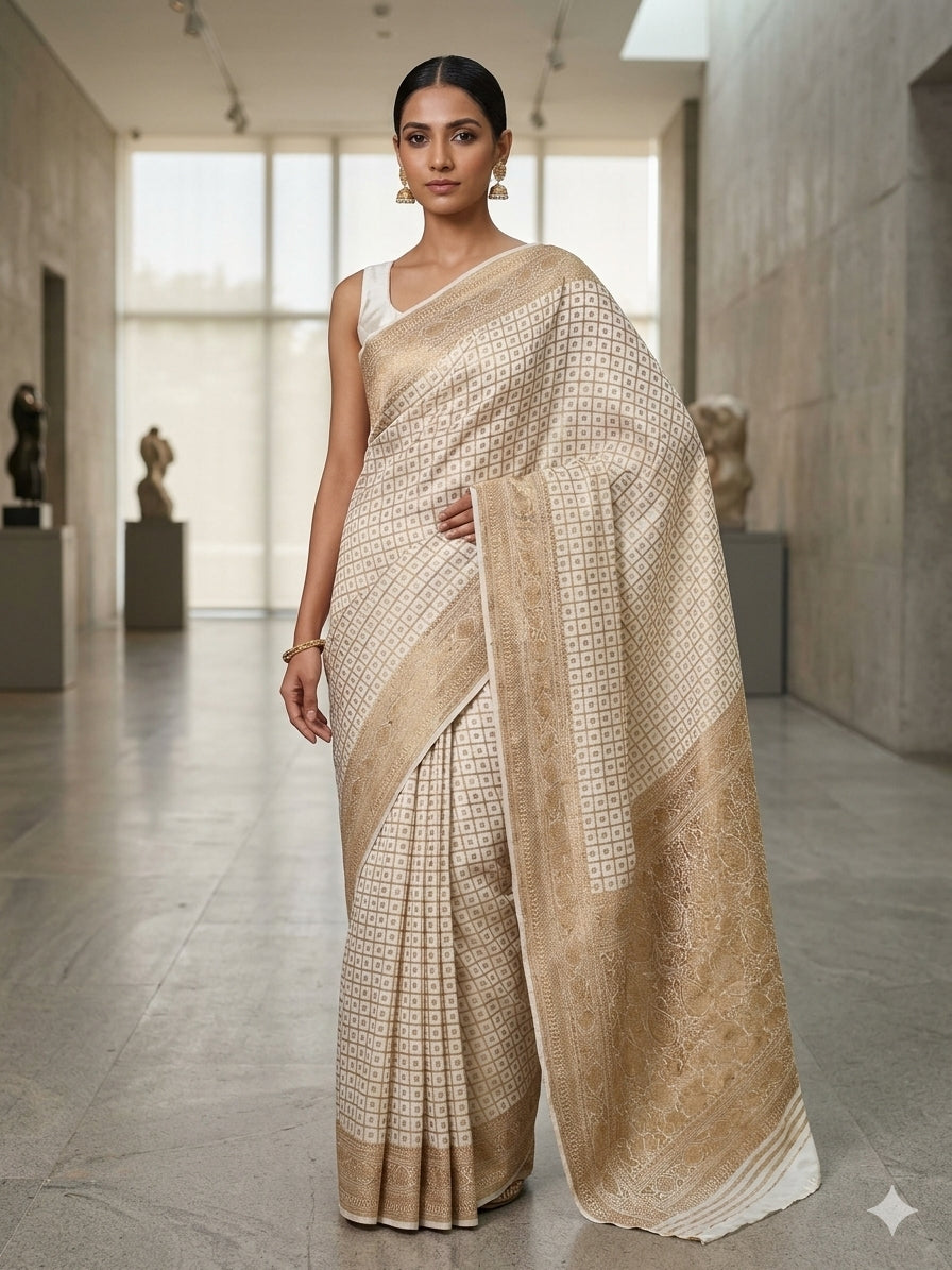 Premium Handloom Pure Banarasi Khaddi Georgette Saree Antique Zari