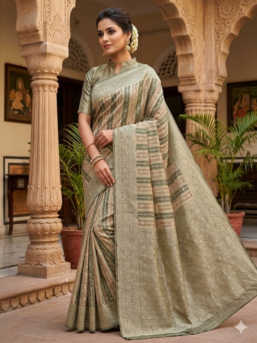 Hand Painted Colour Handloom Pure Banarasi Khaddi Georgette Saree Water Zari