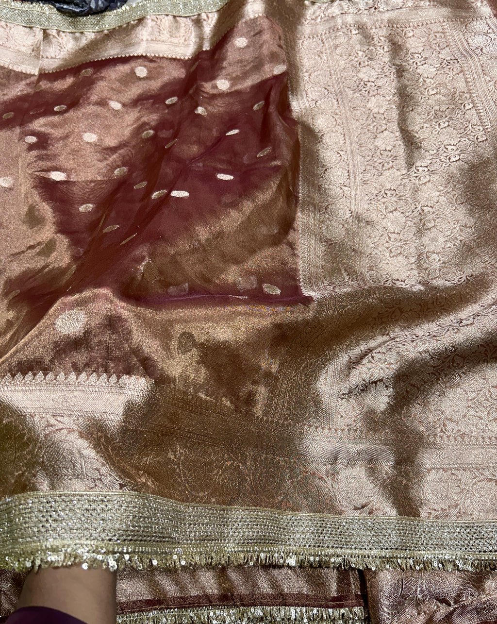 Light Brown Colour Tissue Saree With Gota Patti Work