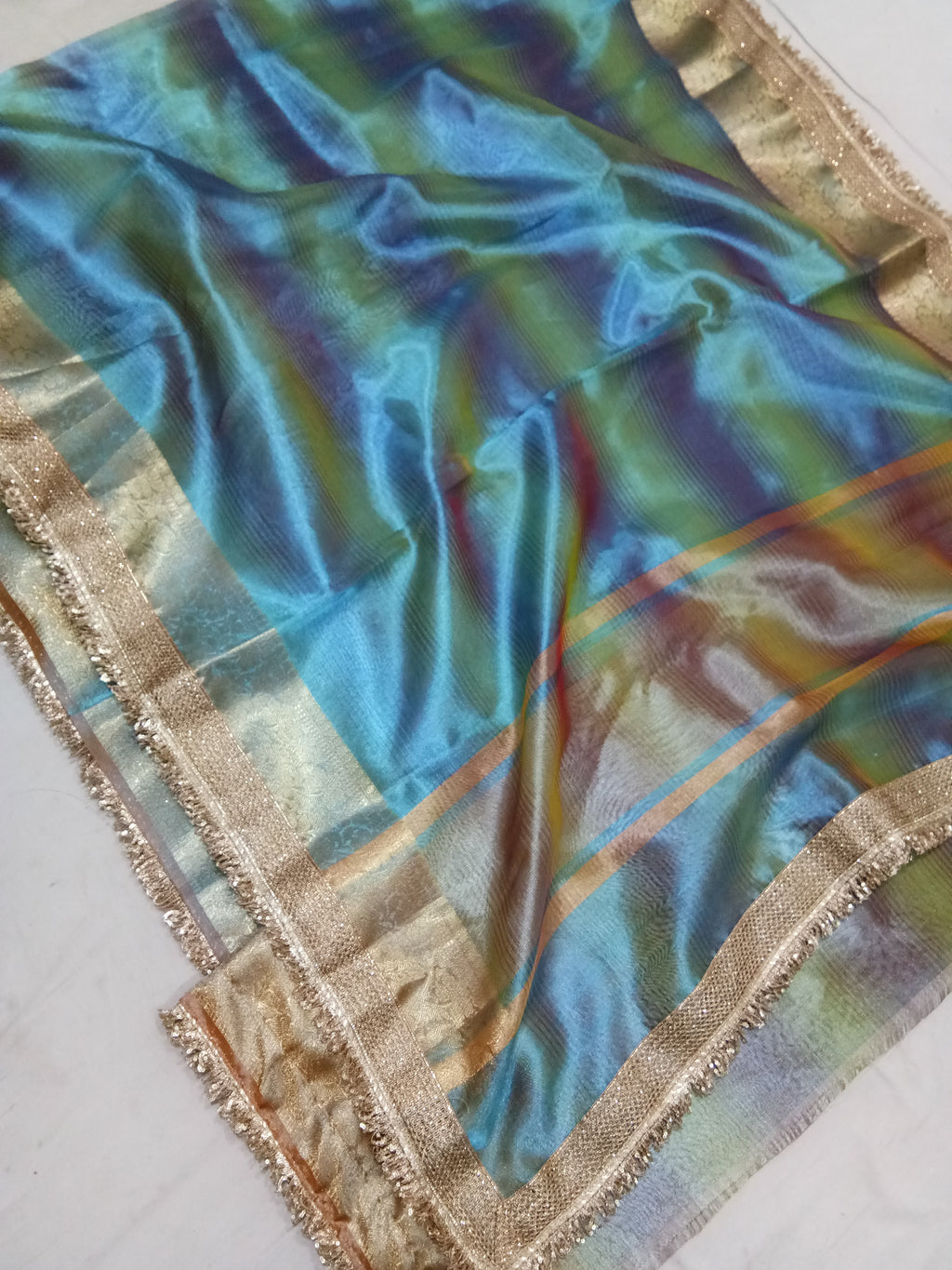 Shaded Colour Tissue Saree With Gota Patti Work
