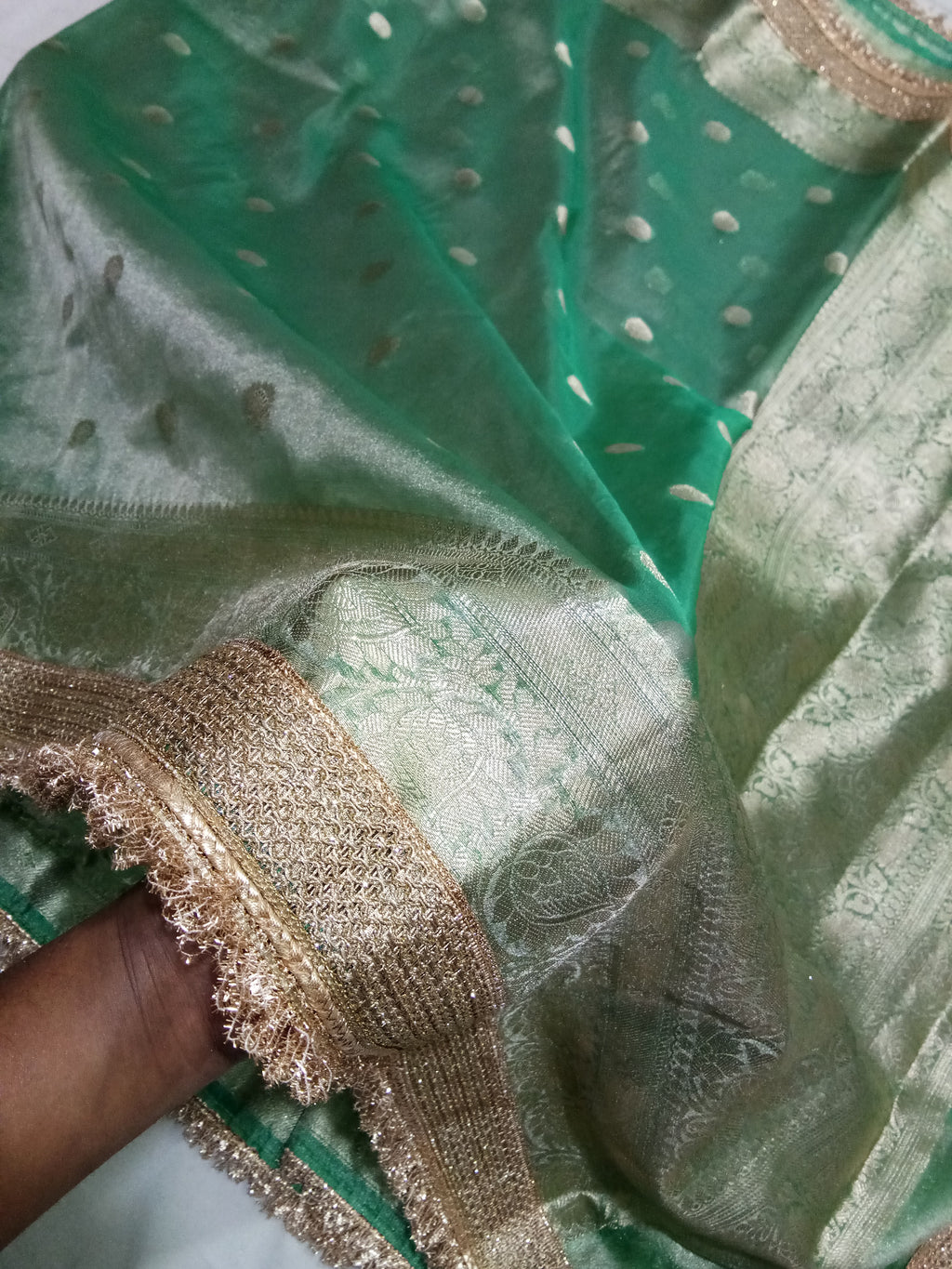 Sea Green Colour Tissue Saree With Gota Patti Work
