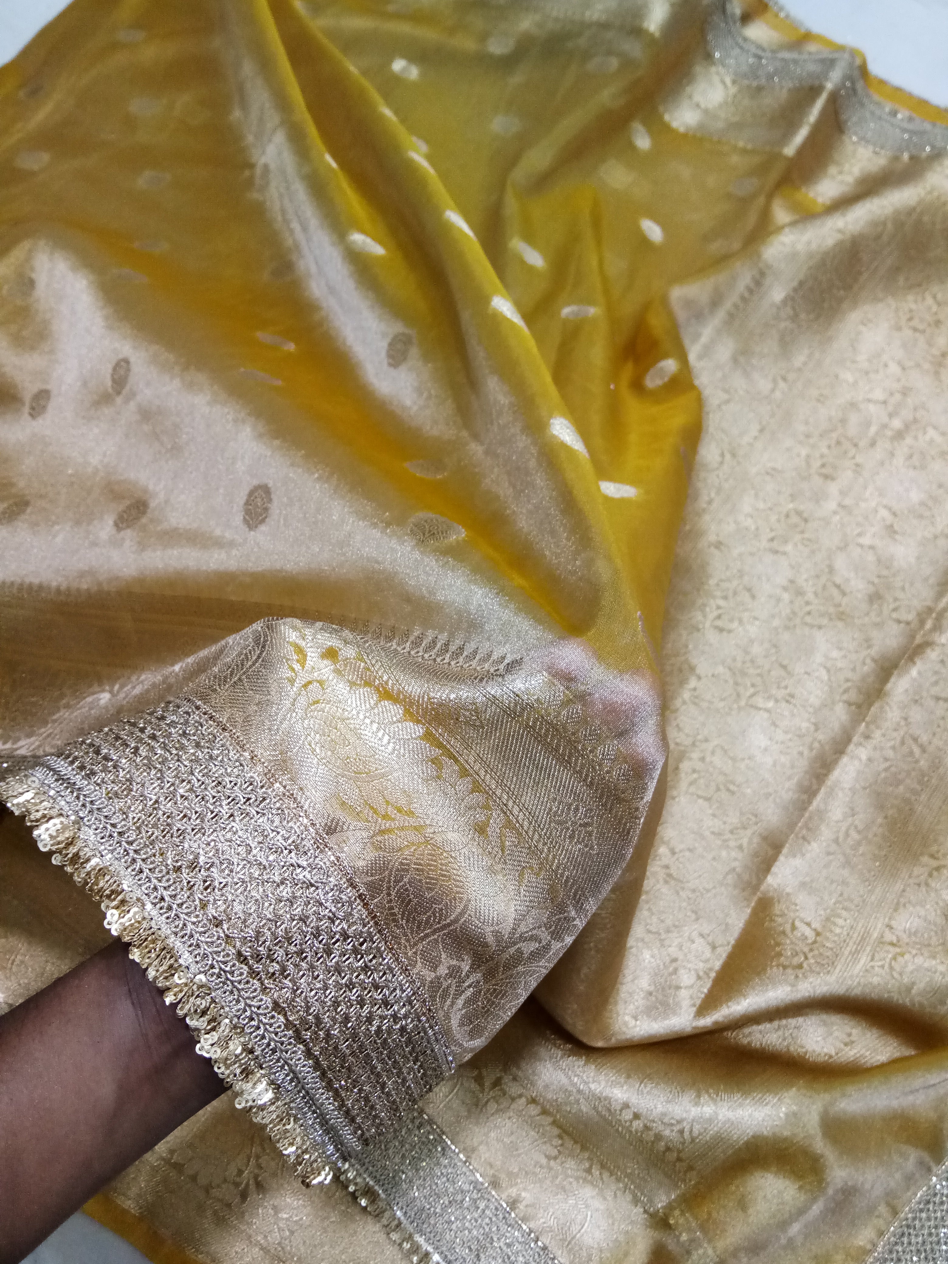 Yellow Colour Tissue Saree With Gota Patti Work