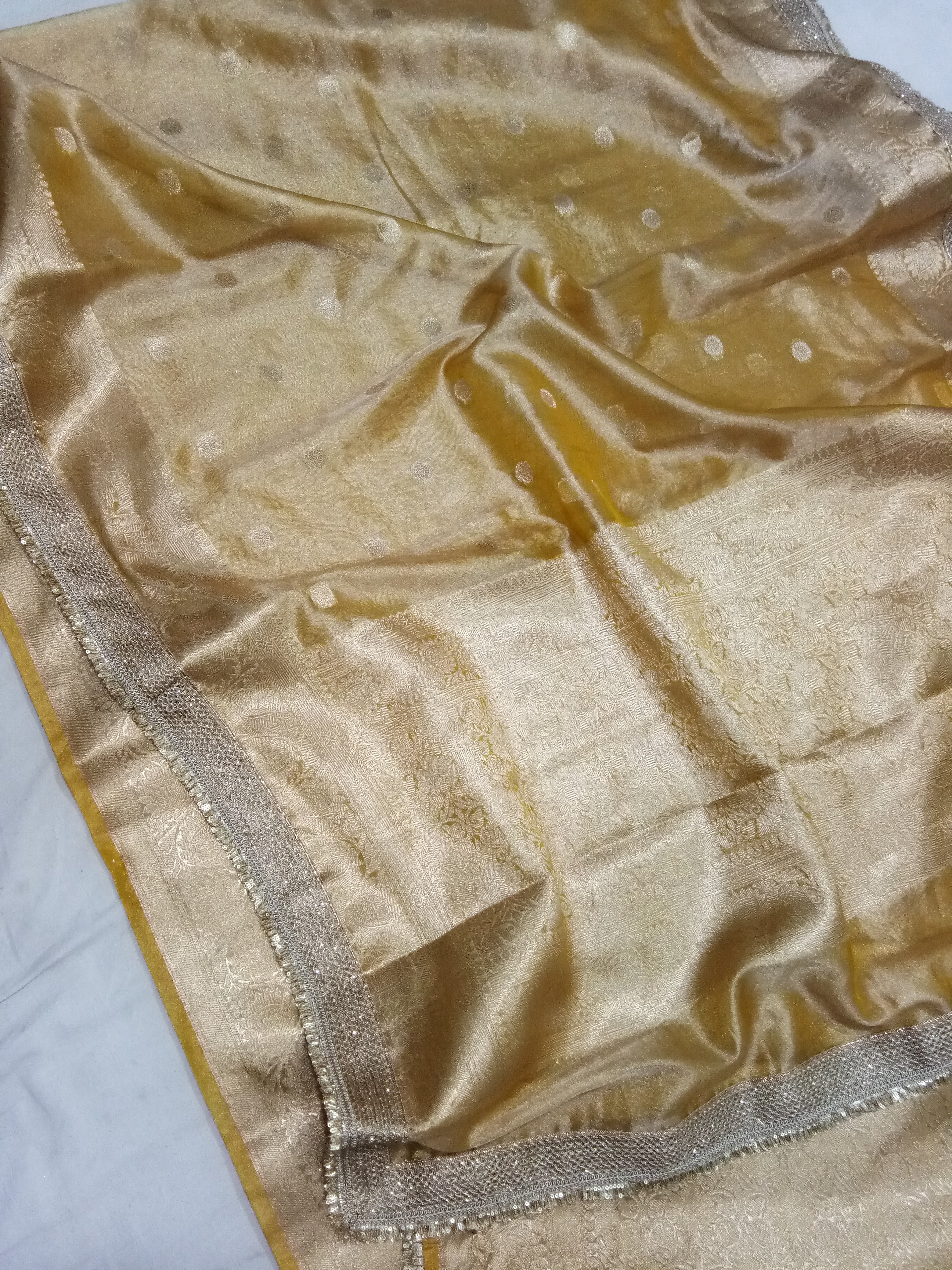 Yellow Colour Tissue Saree With Gota Patti Work