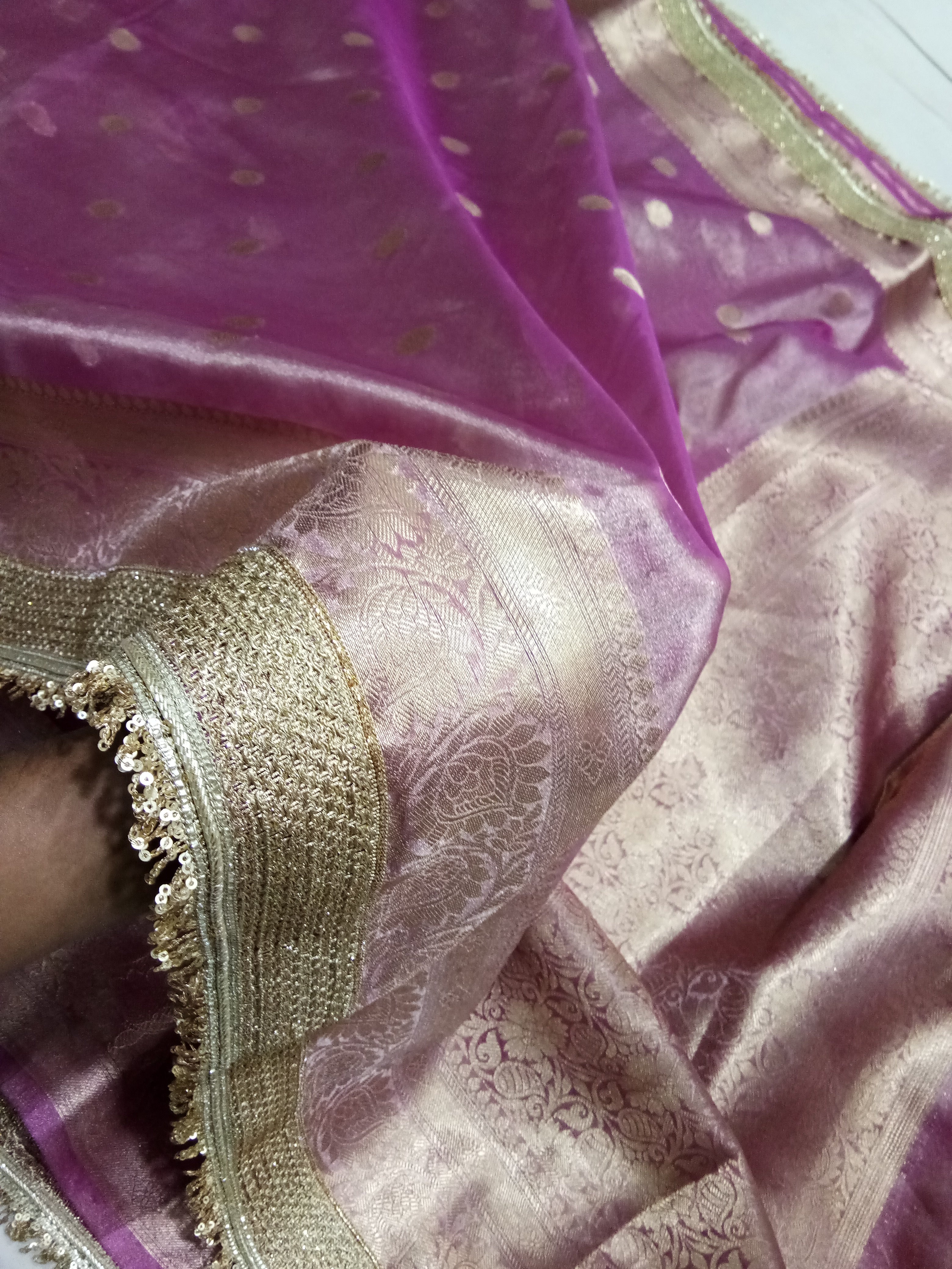 Pink Colour Tissue Saree With Gota Patti Work