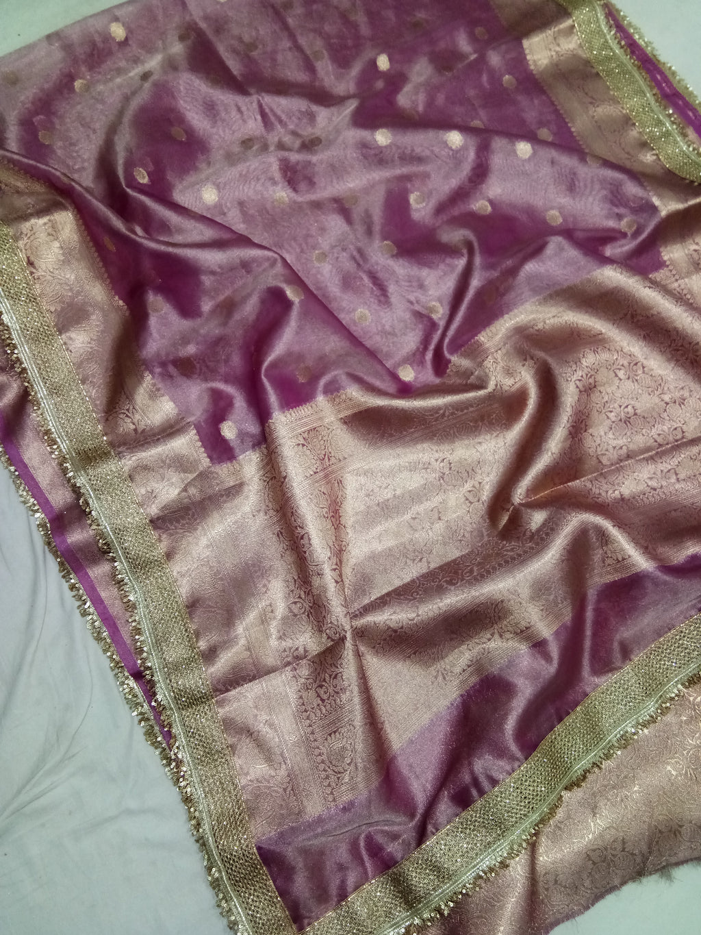 Pink Colour Tissue Saree With Gota Patti Work