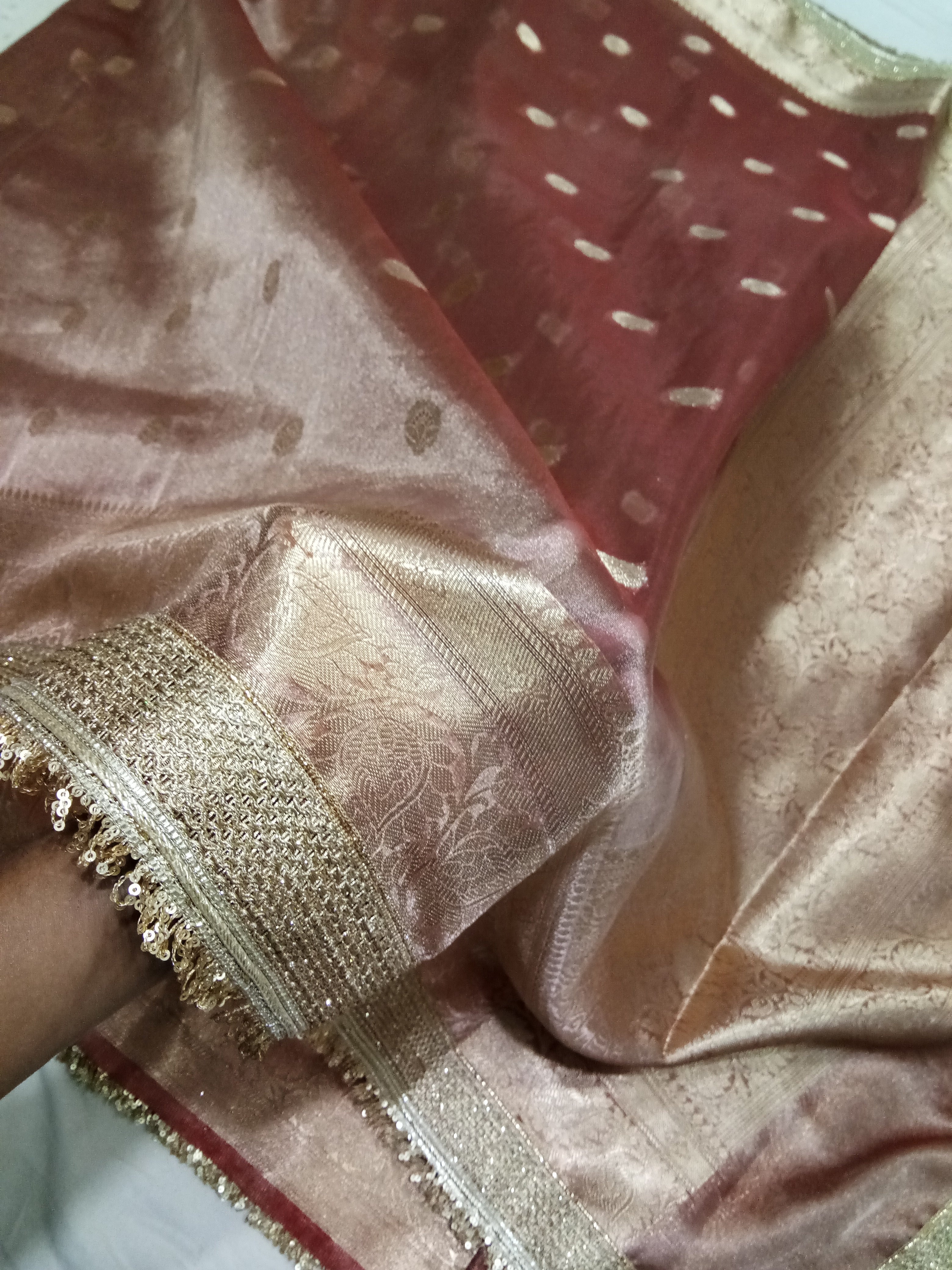 Light Brown Colour Tissue Saree With Gota Patti Work
