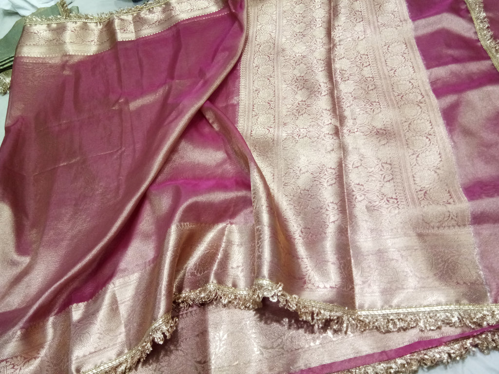 Pink Colour Tissue Plain Body Saree With Gota Patti Work