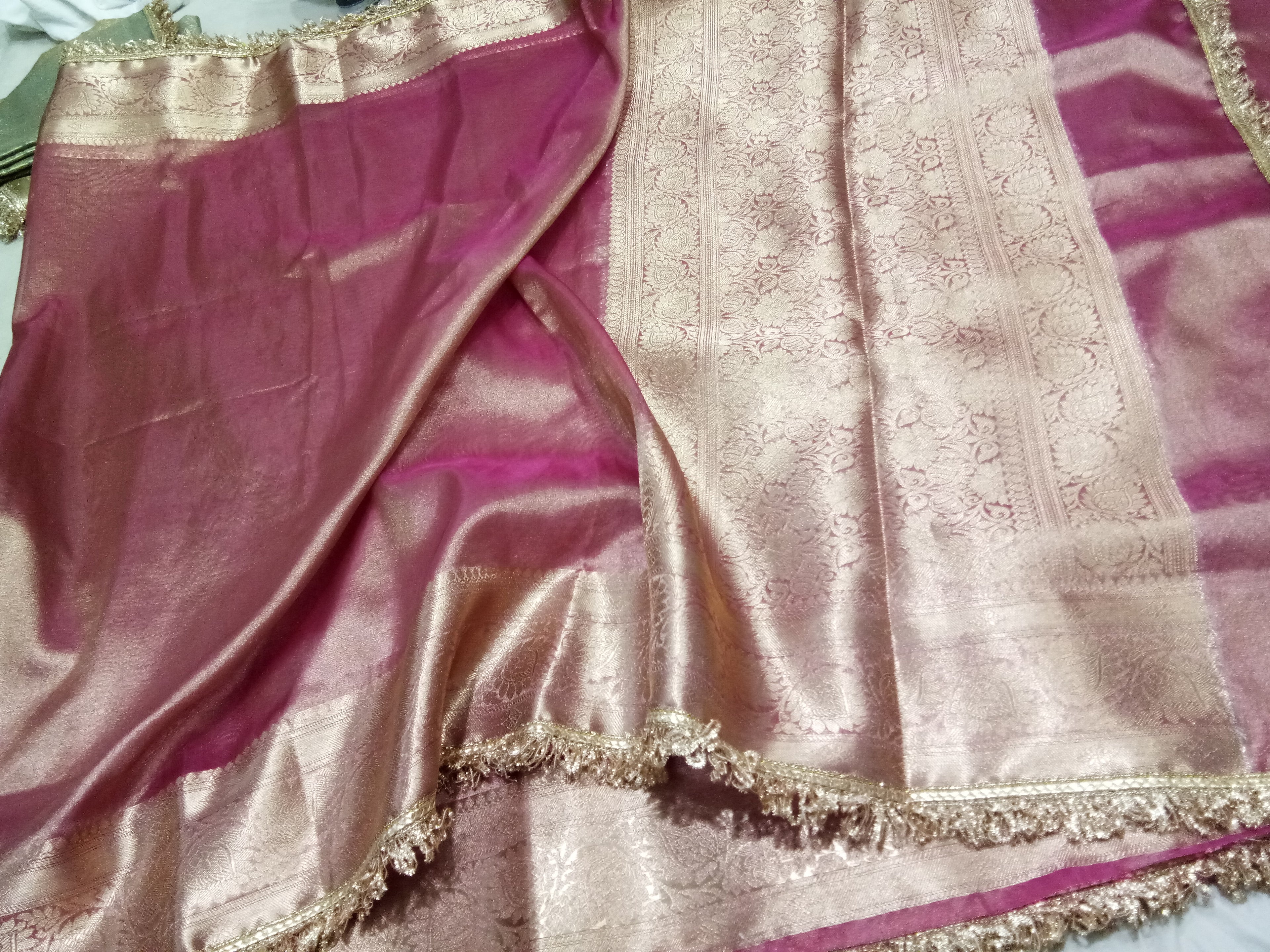 Pink Colour Tissue Plain Body Saree With Gota Patti Work