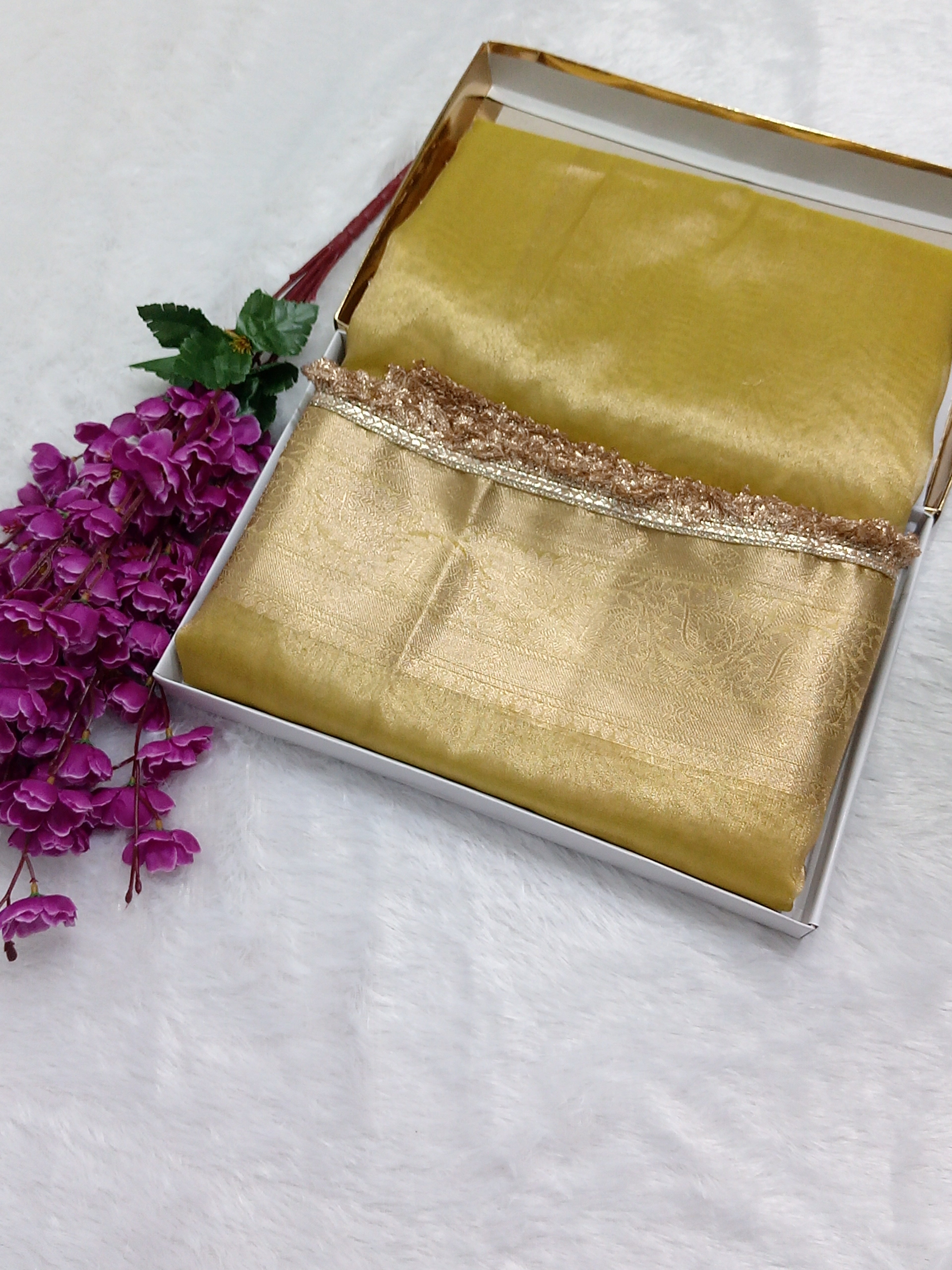 Lemon Colour Tissue Plain Body Saree With Gota Patti Work