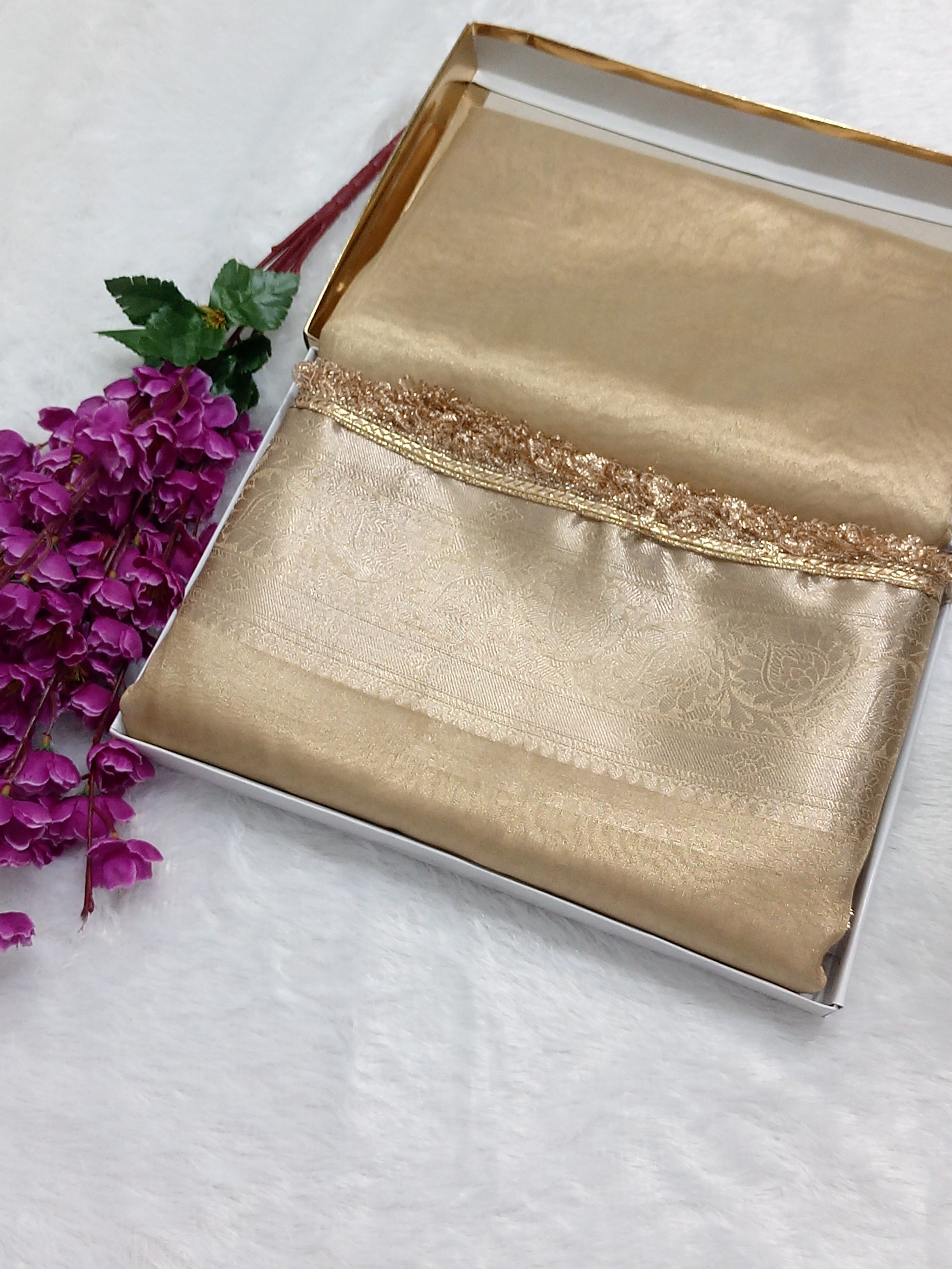 Beige Colour Tissue Plain Body Saree With Gota Patti Work