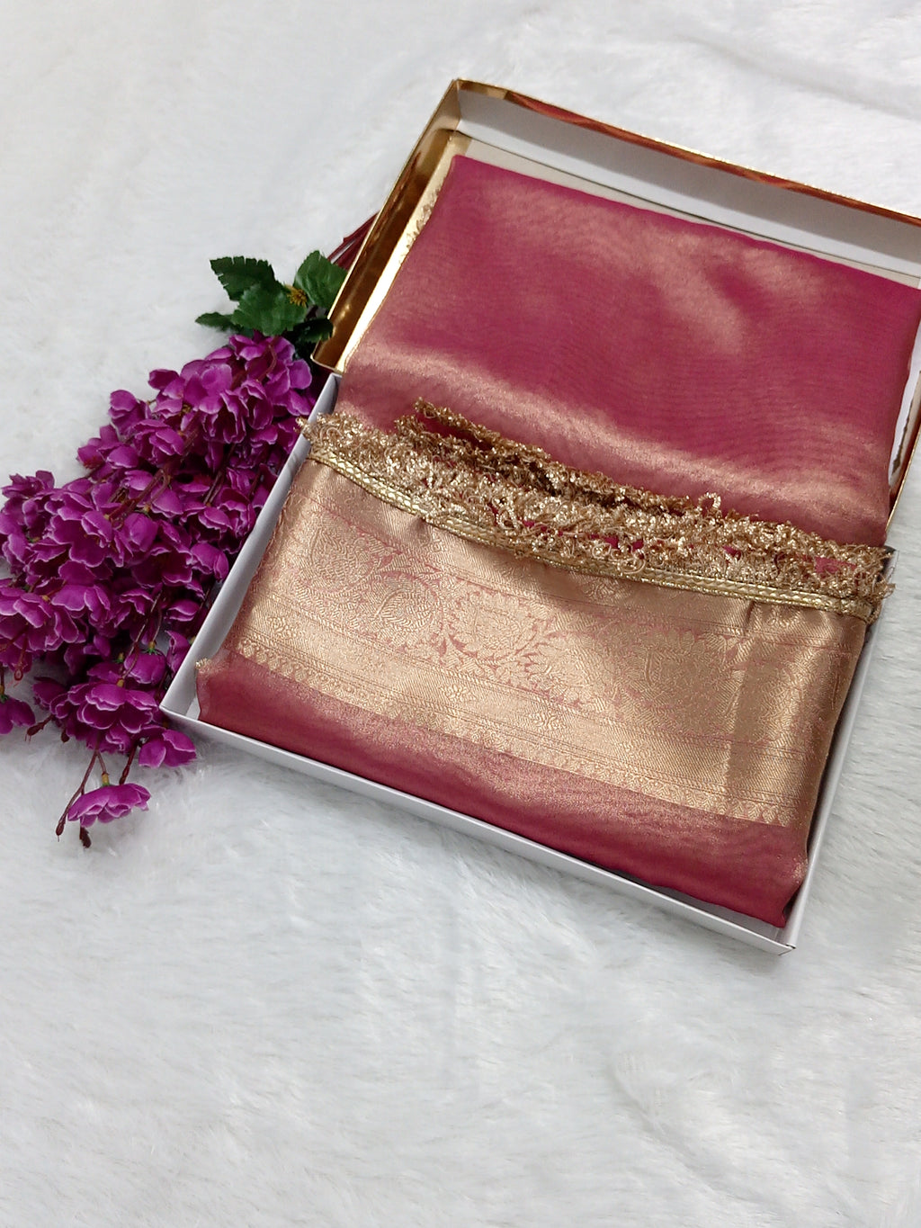 Pink Colour Tissue Plain Body Saree With Gota Patti Work