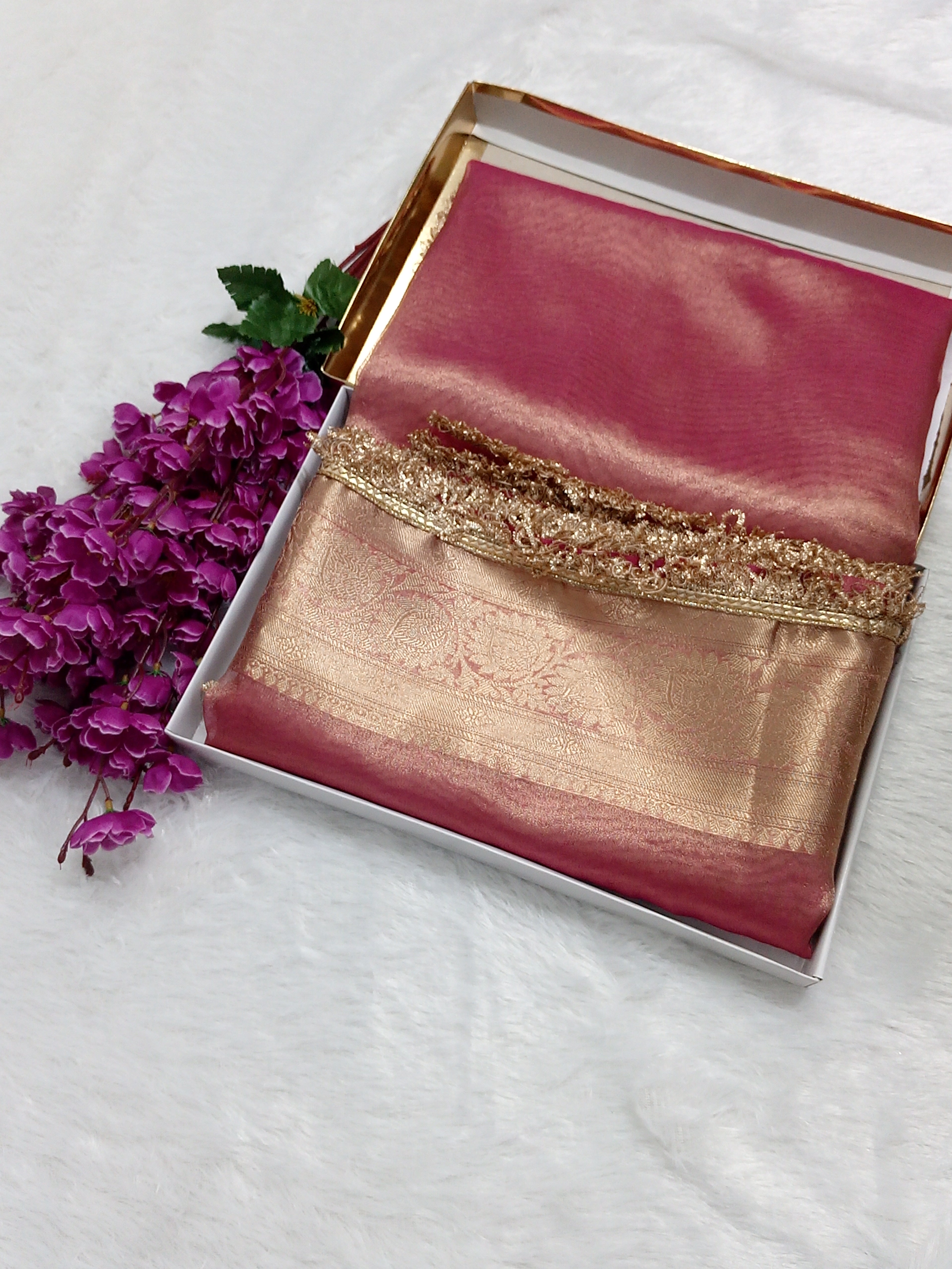 Pink Colour Tissue Plain Body Saree With Gota Patti Work