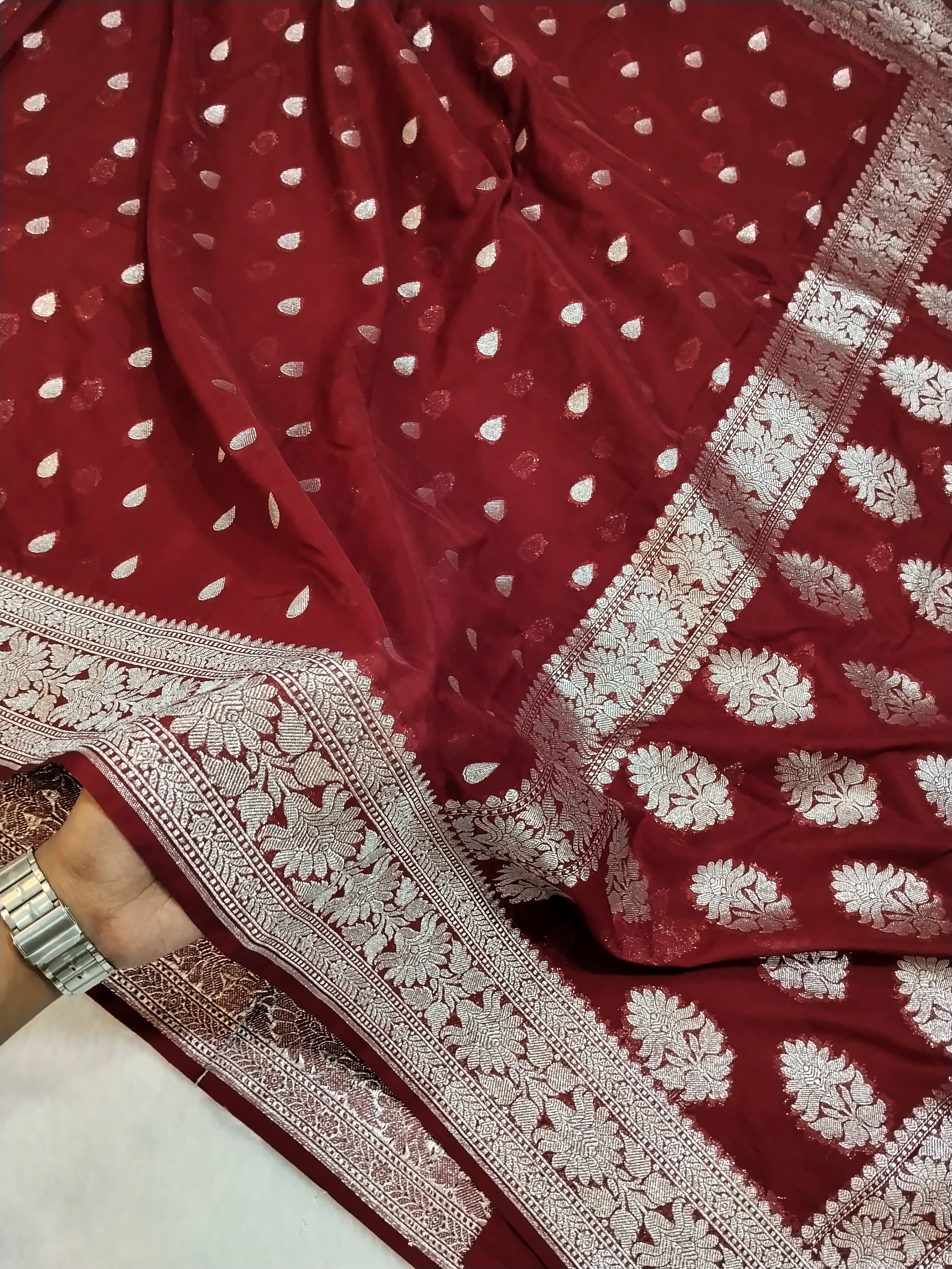 Dark Maroon Colour Banarasi Katan Georgette Saree