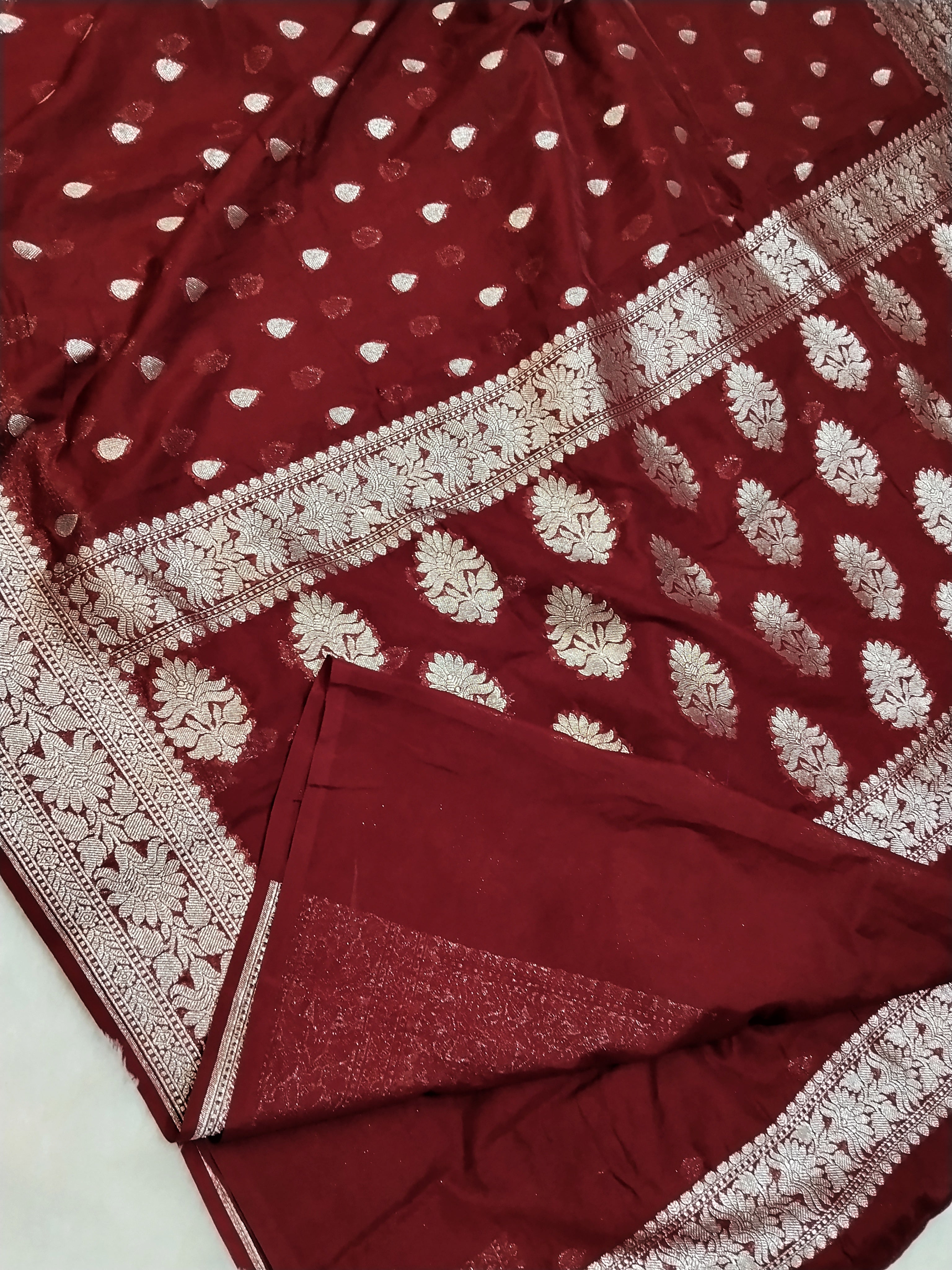Dark Maroon Colour Banarasi Katan Georgette Saree