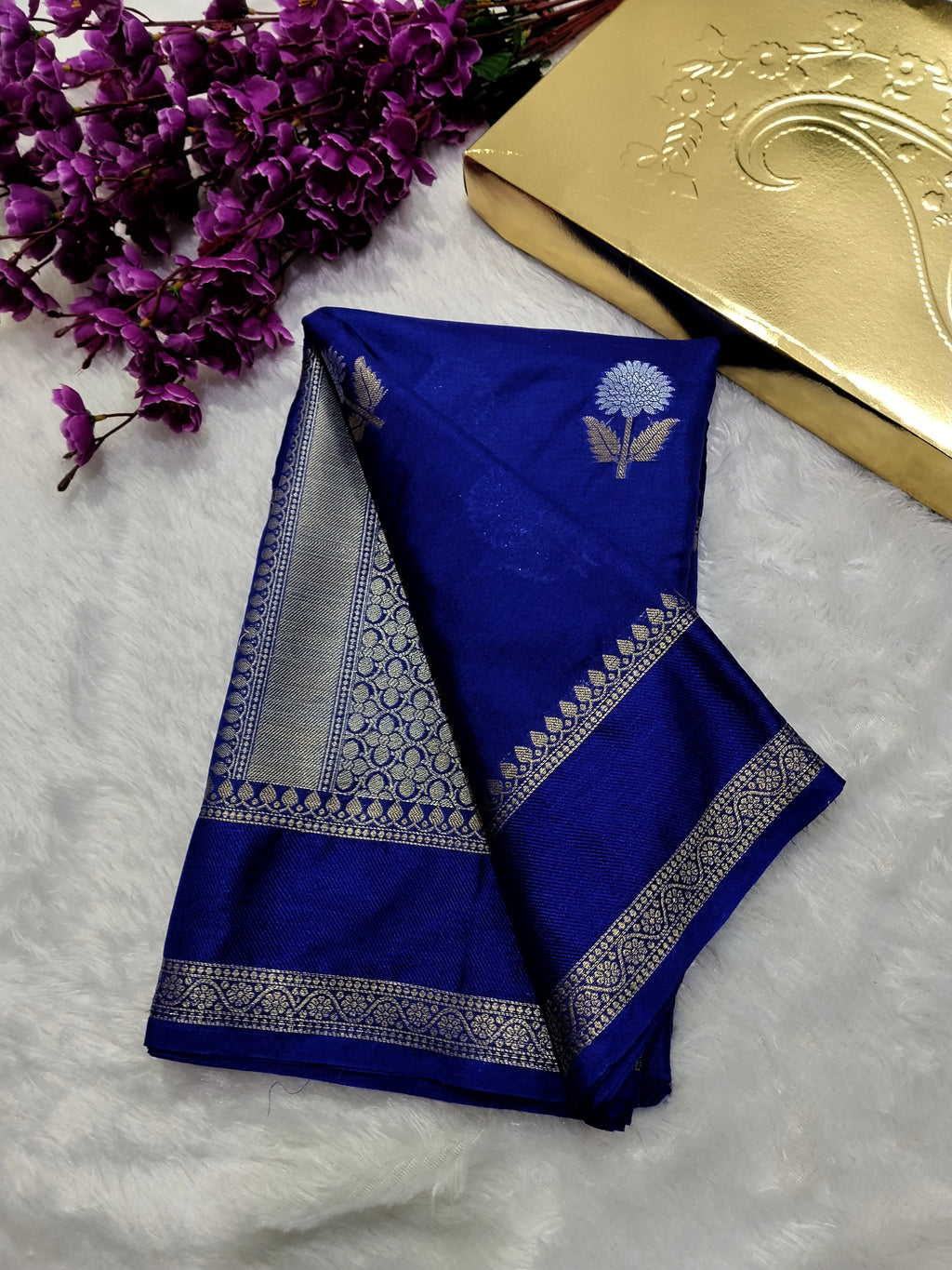 Navy Blue Colour Banarasi Warm Silk Saree With Mina Buta