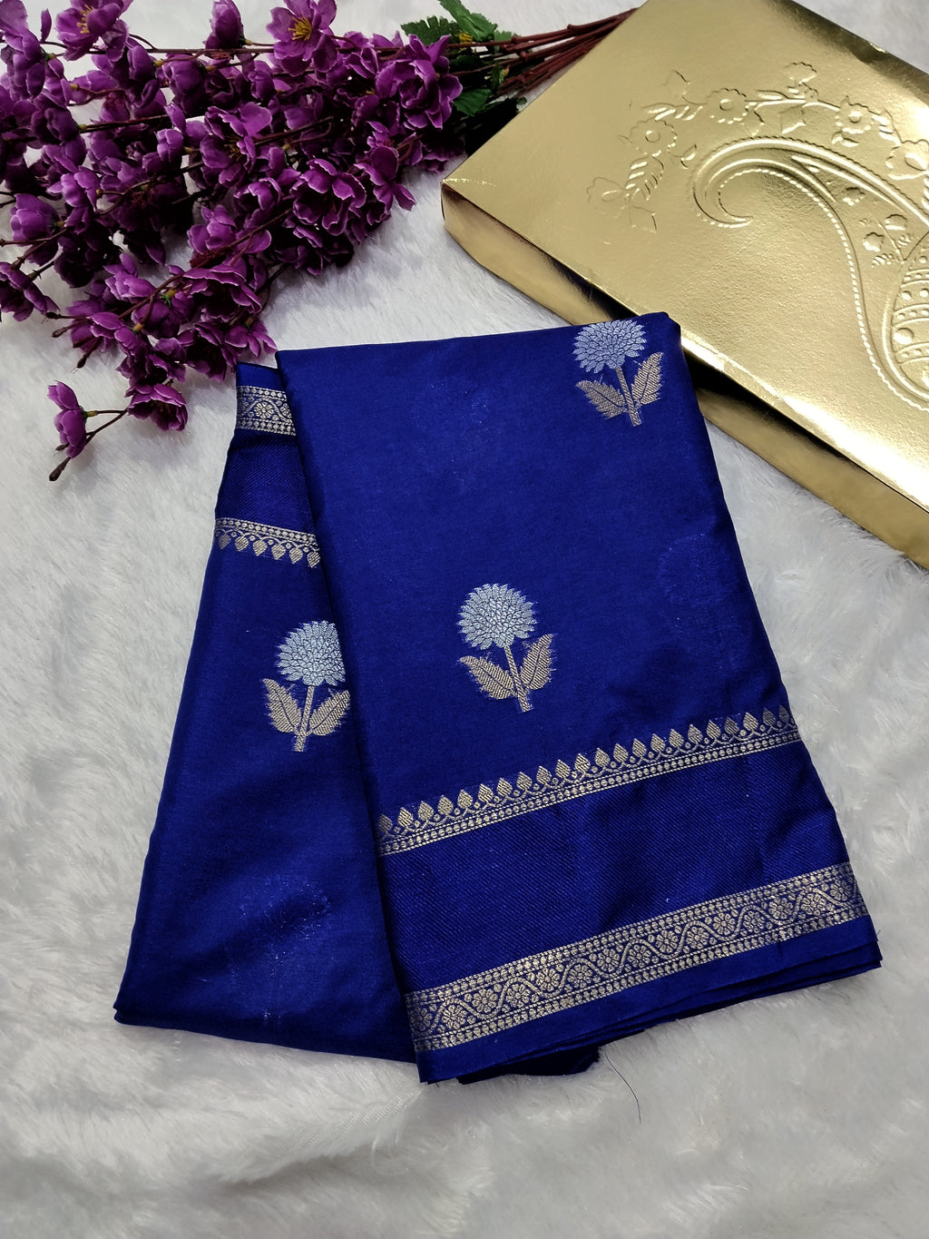 Navy Blue Colour Banarasi Warm Silk Saree With Mina Buta