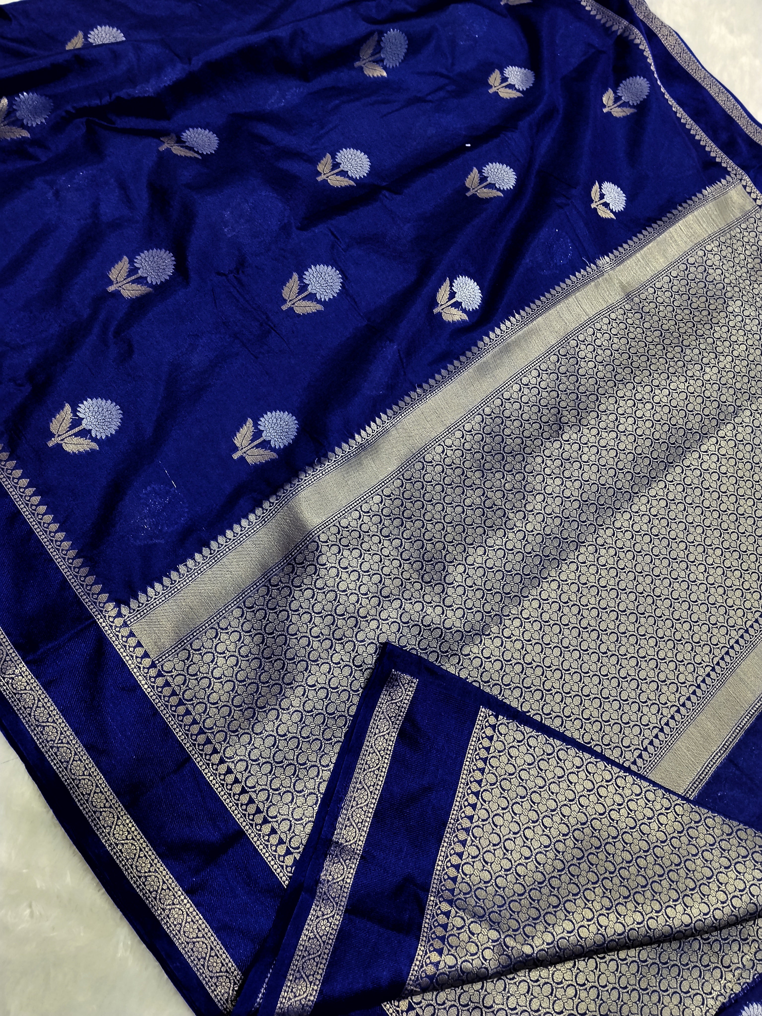 Navy Blue Colour Banarasi Warm Silk Saree With Mina Buta