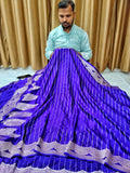 Violet Colour Banarasi Mashru Silk Saree With Strip Design