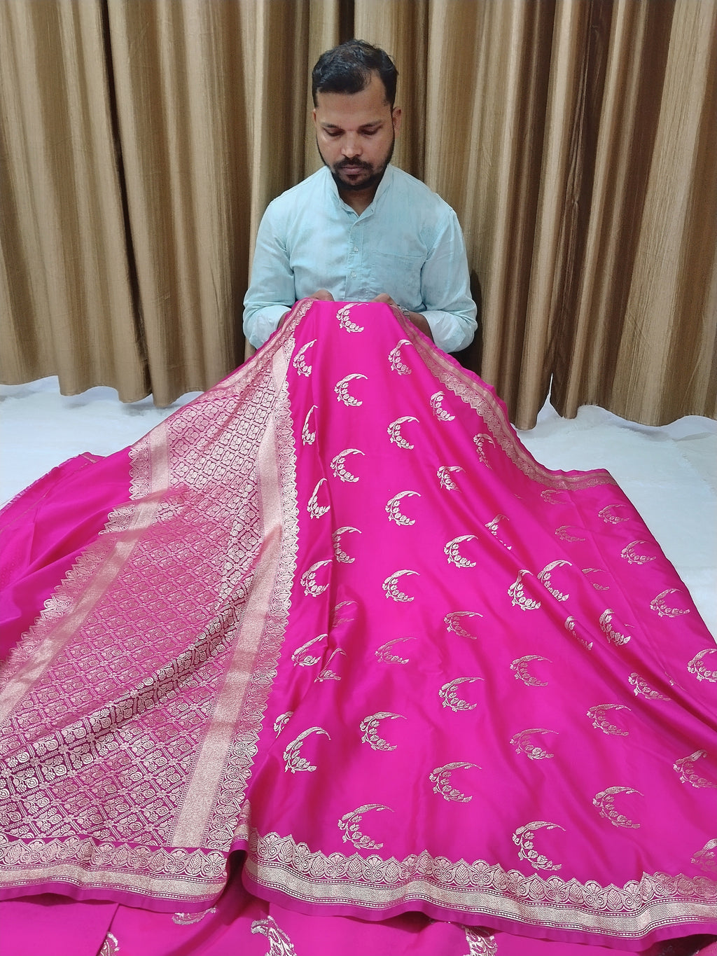 Pink Colour Banarasi Mashru Silk Saree With Buti Design