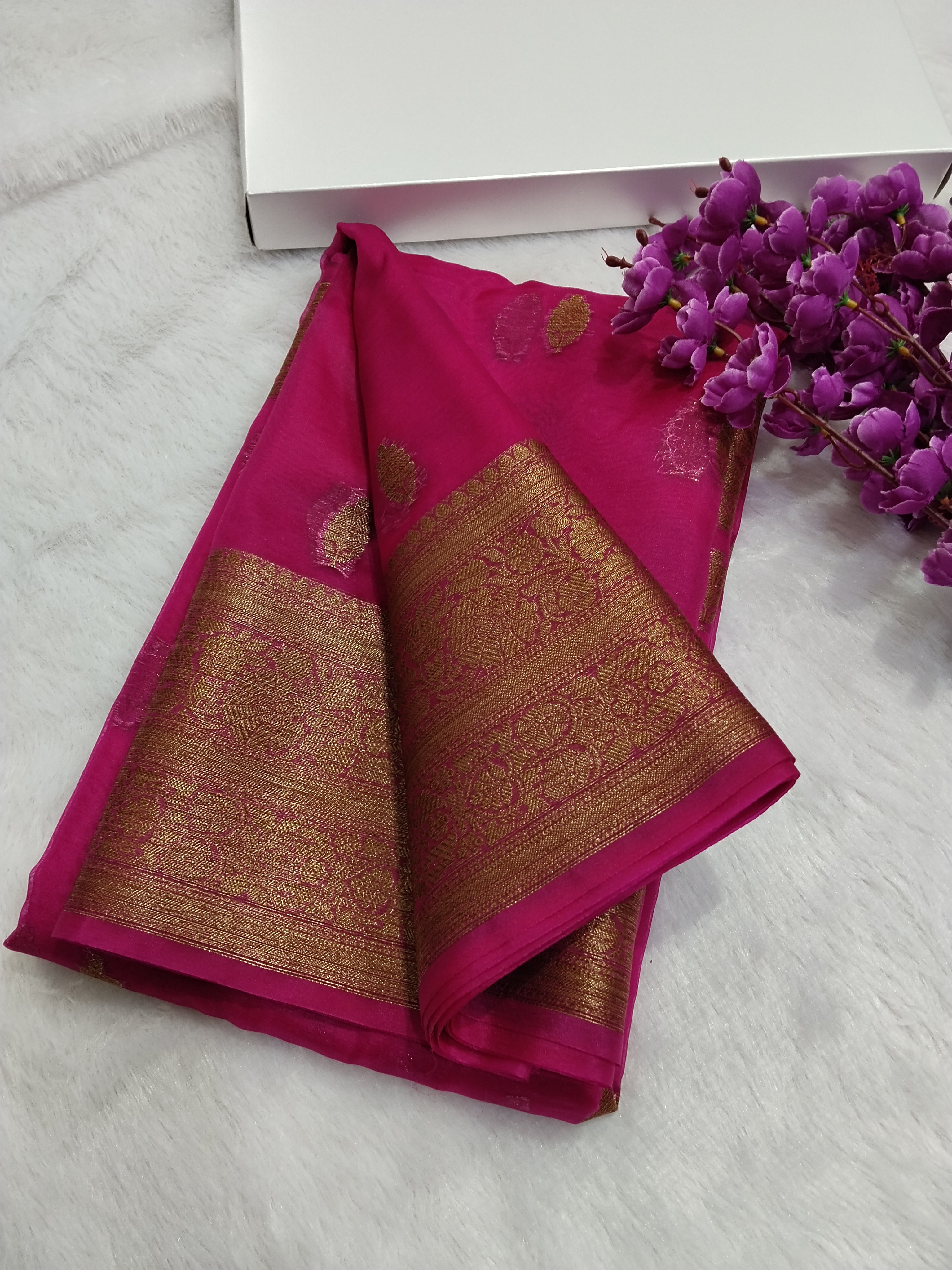 Pink Colour Banarasi Kora Organza Saree