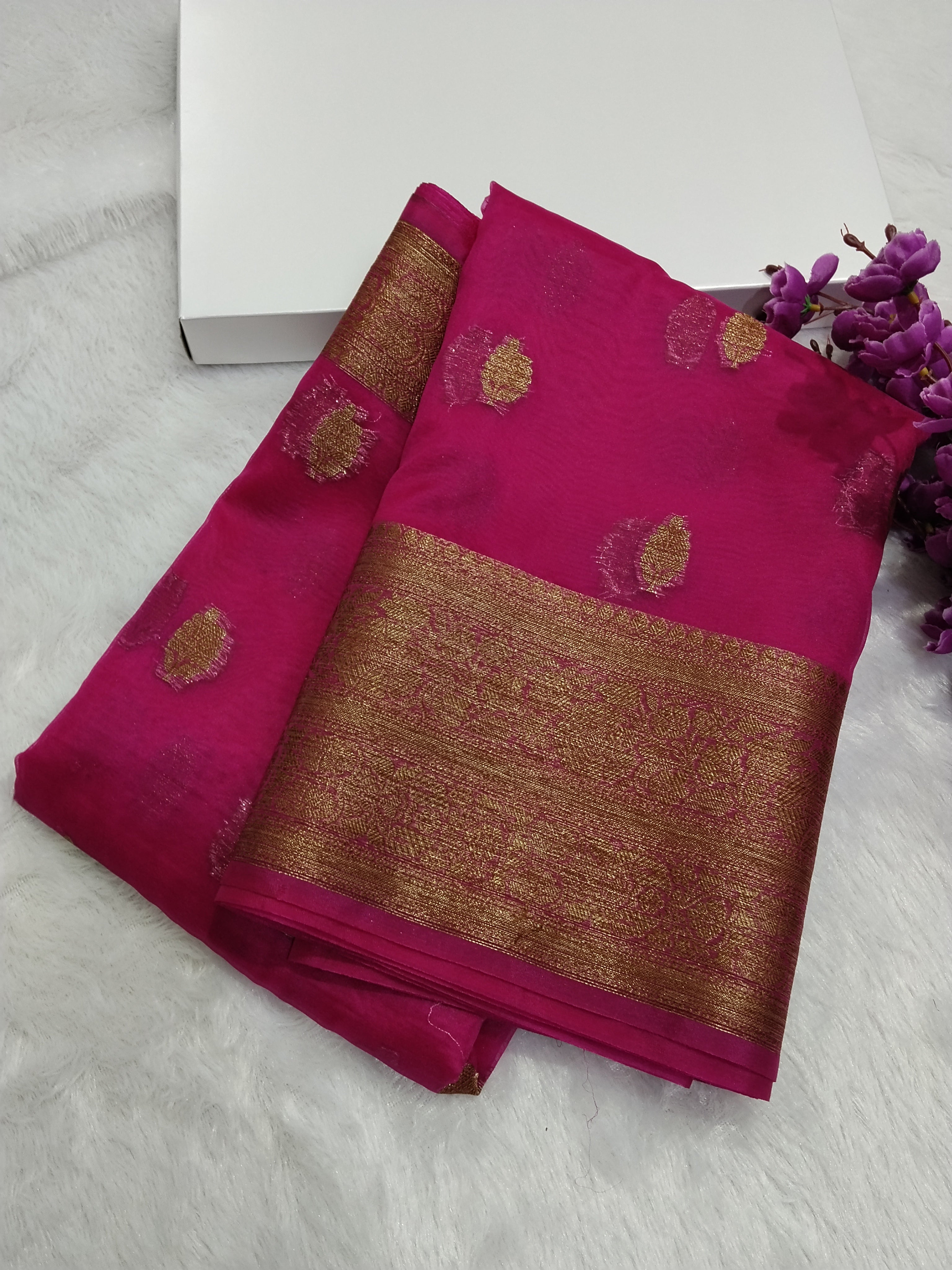 Pink Colour Banarasi Kora Organza Saree