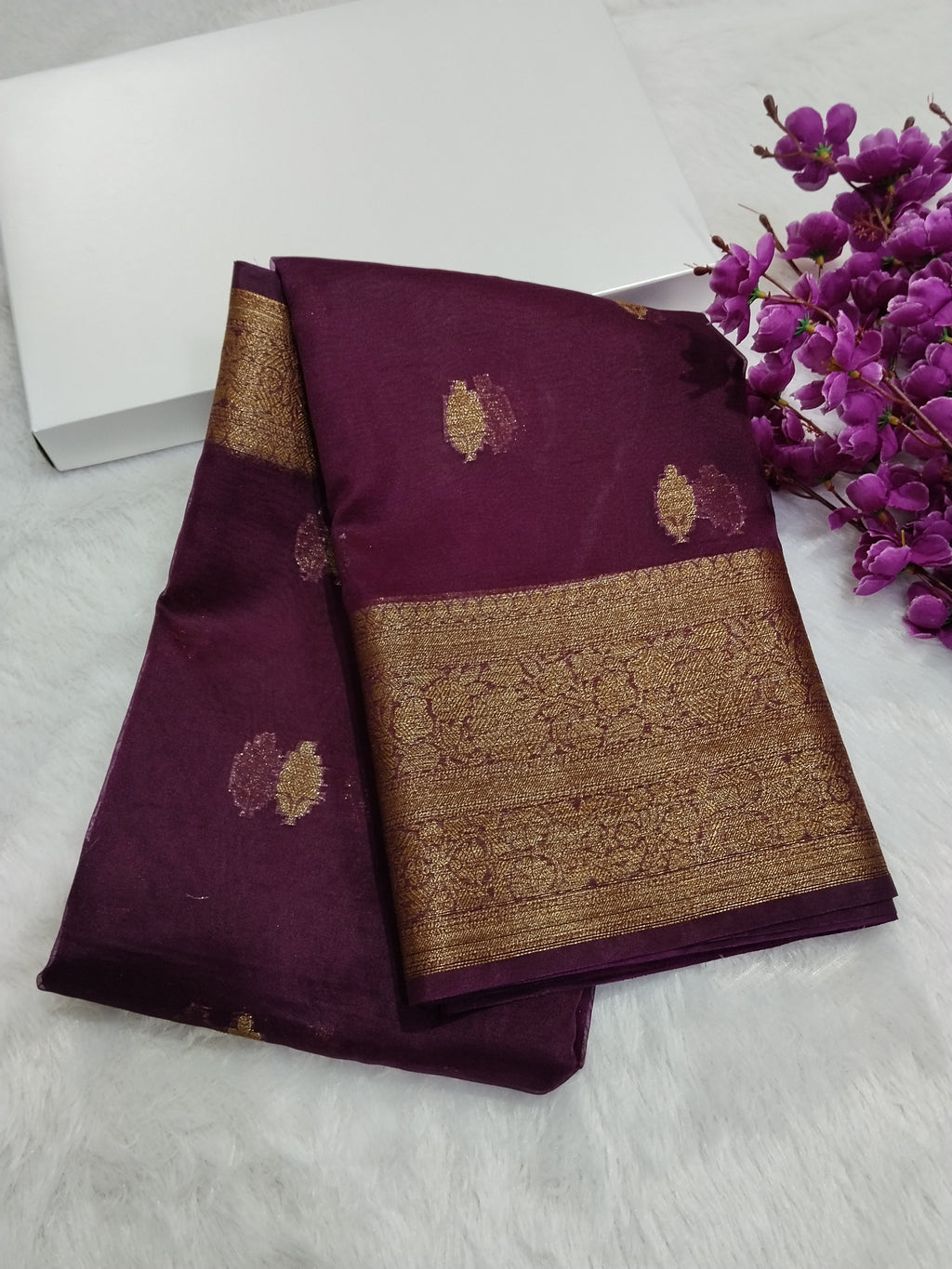 Dark Purple Colour Banarasi Kora Organza Saree