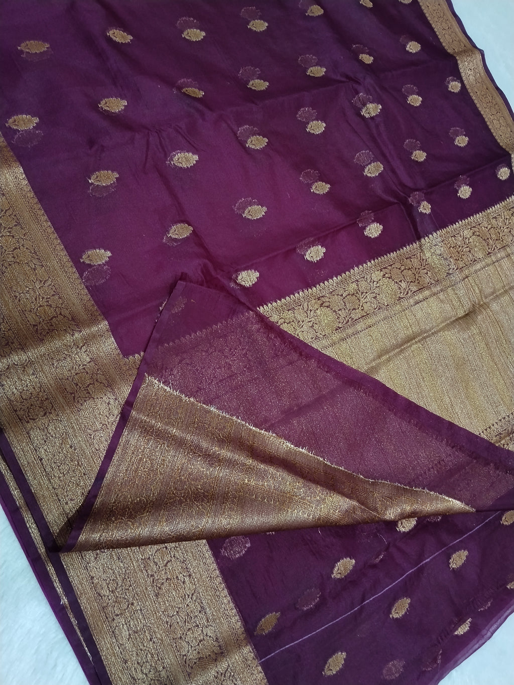Dark Purple Colour Banarasi Kora Organza Saree