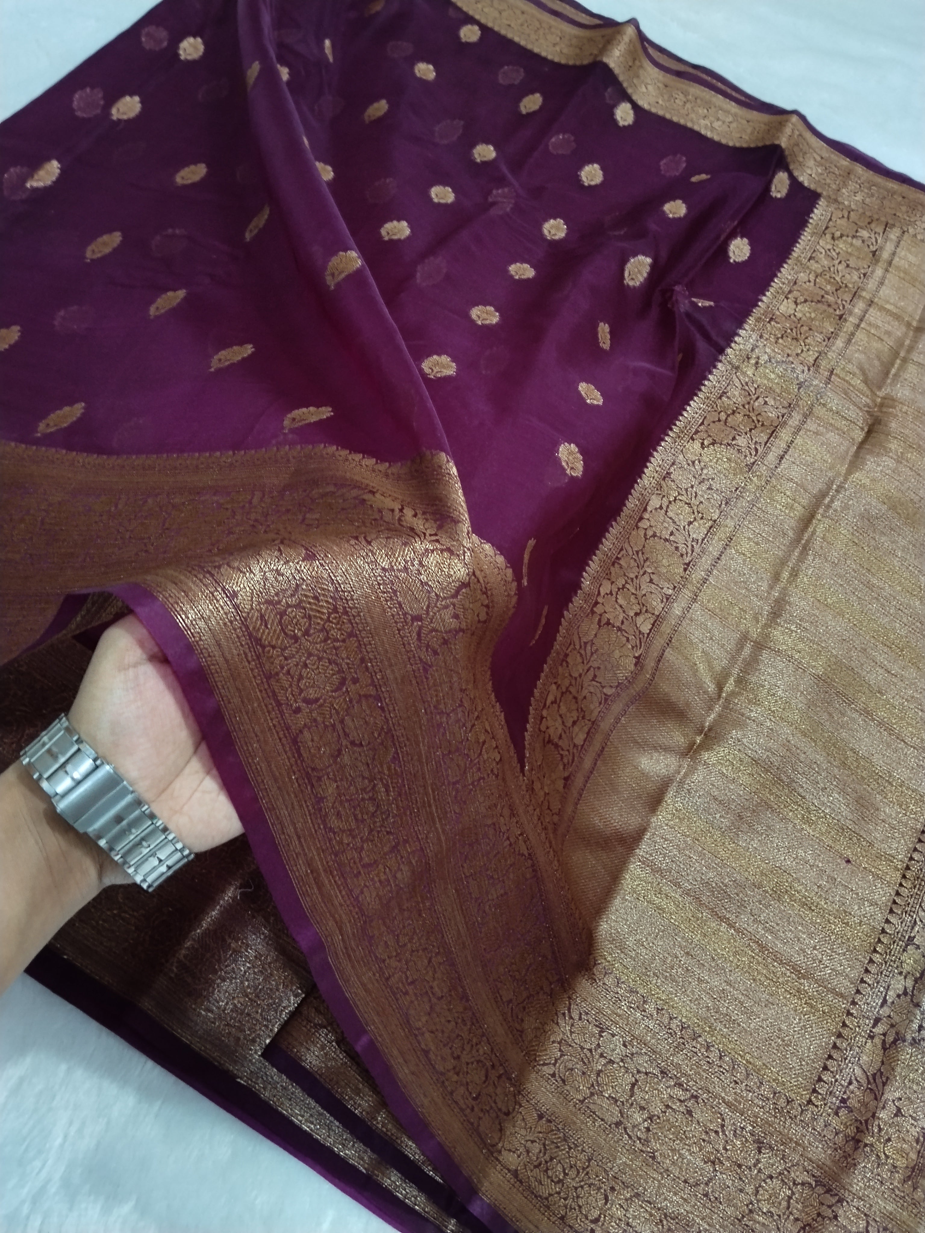 Dark Purple Colour Banarasi Kora Organza Saree