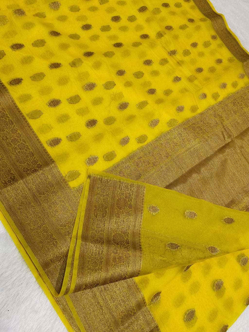 Lemon Colour Banarasi Kora Organza Saree