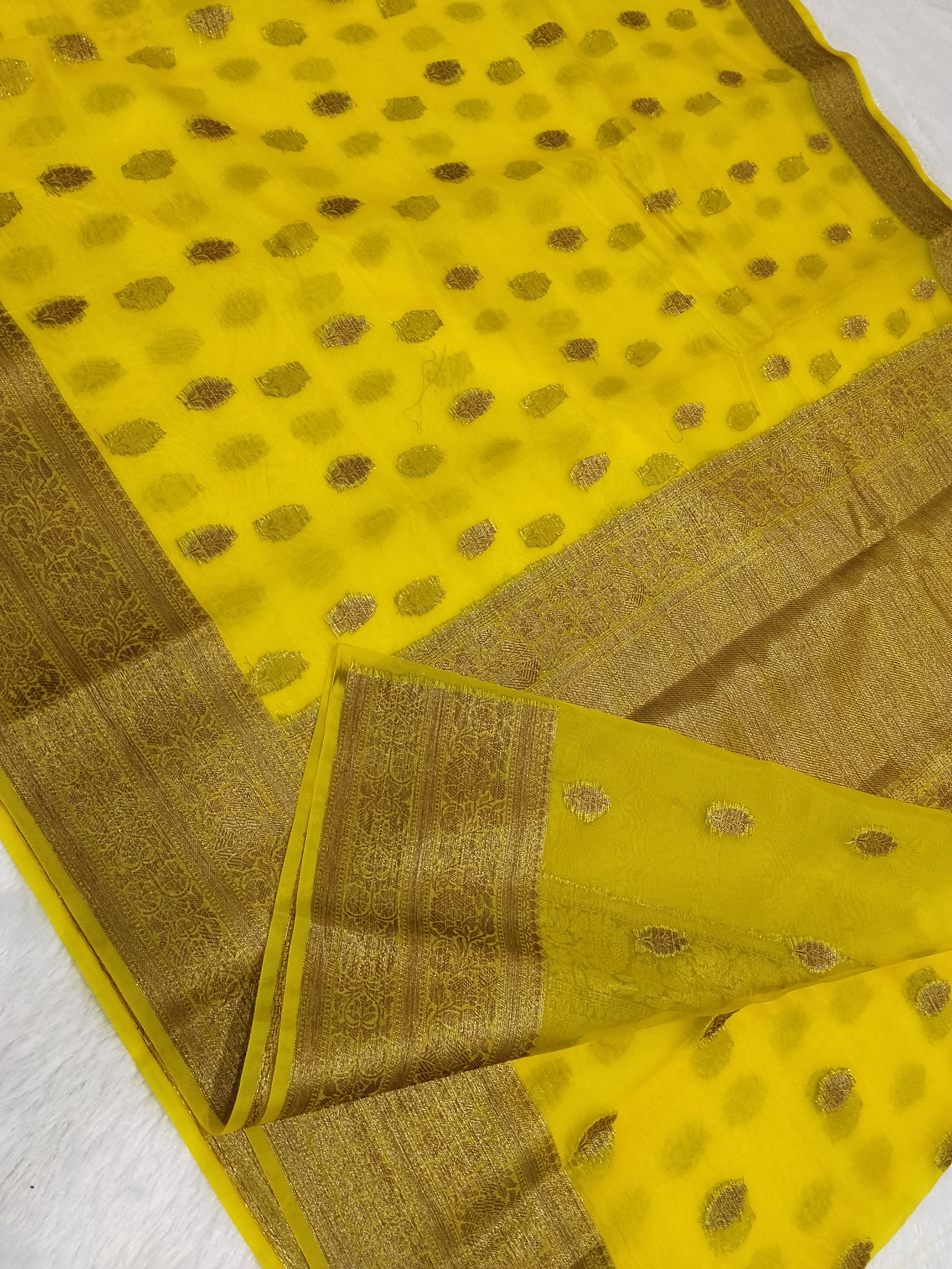 Lemon Colour Banarasi Kora Organza Saree
