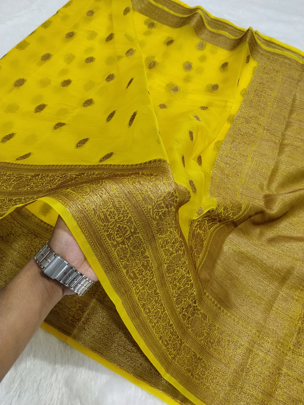 Lemon Colour Banarasi Kora Organza Saree