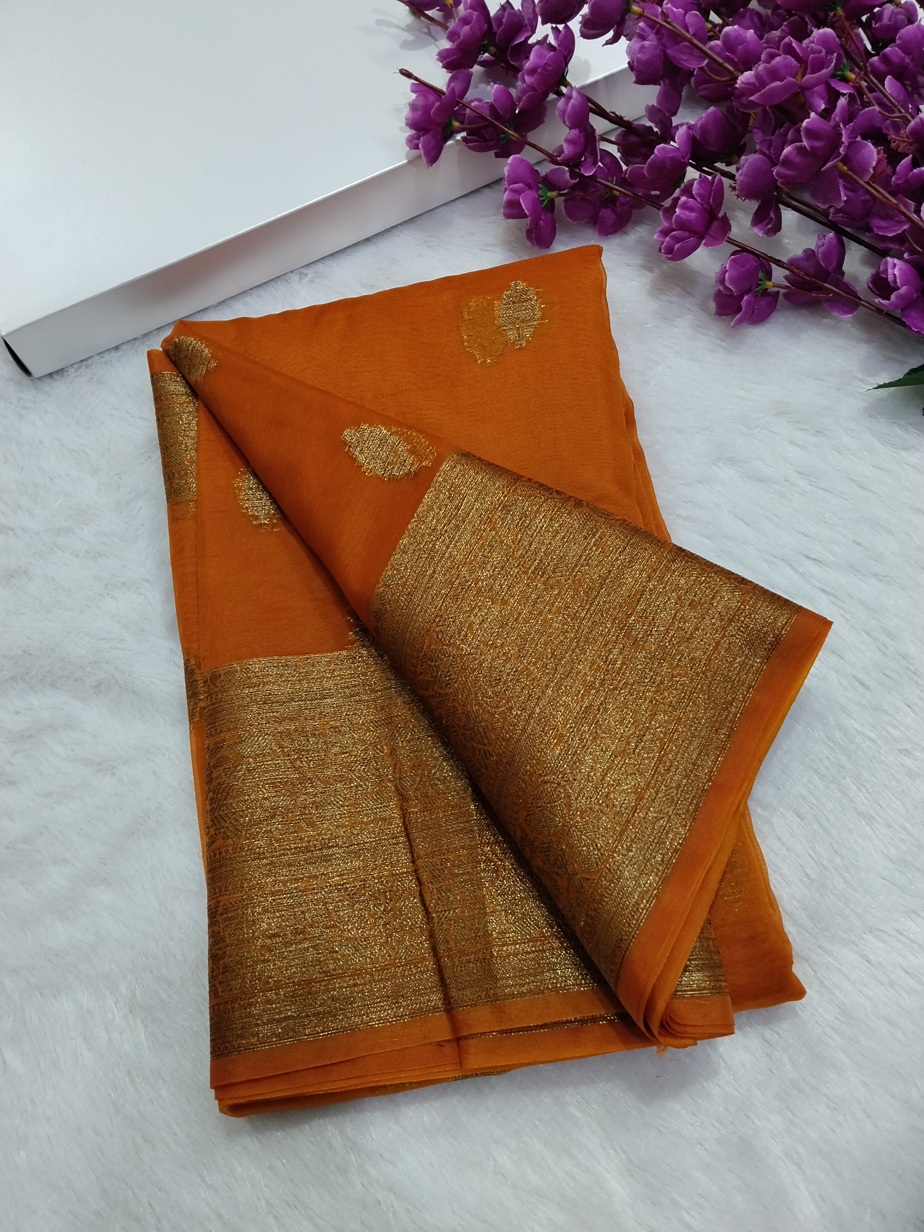 Orange Colour Banarasi Kora Organza Saree