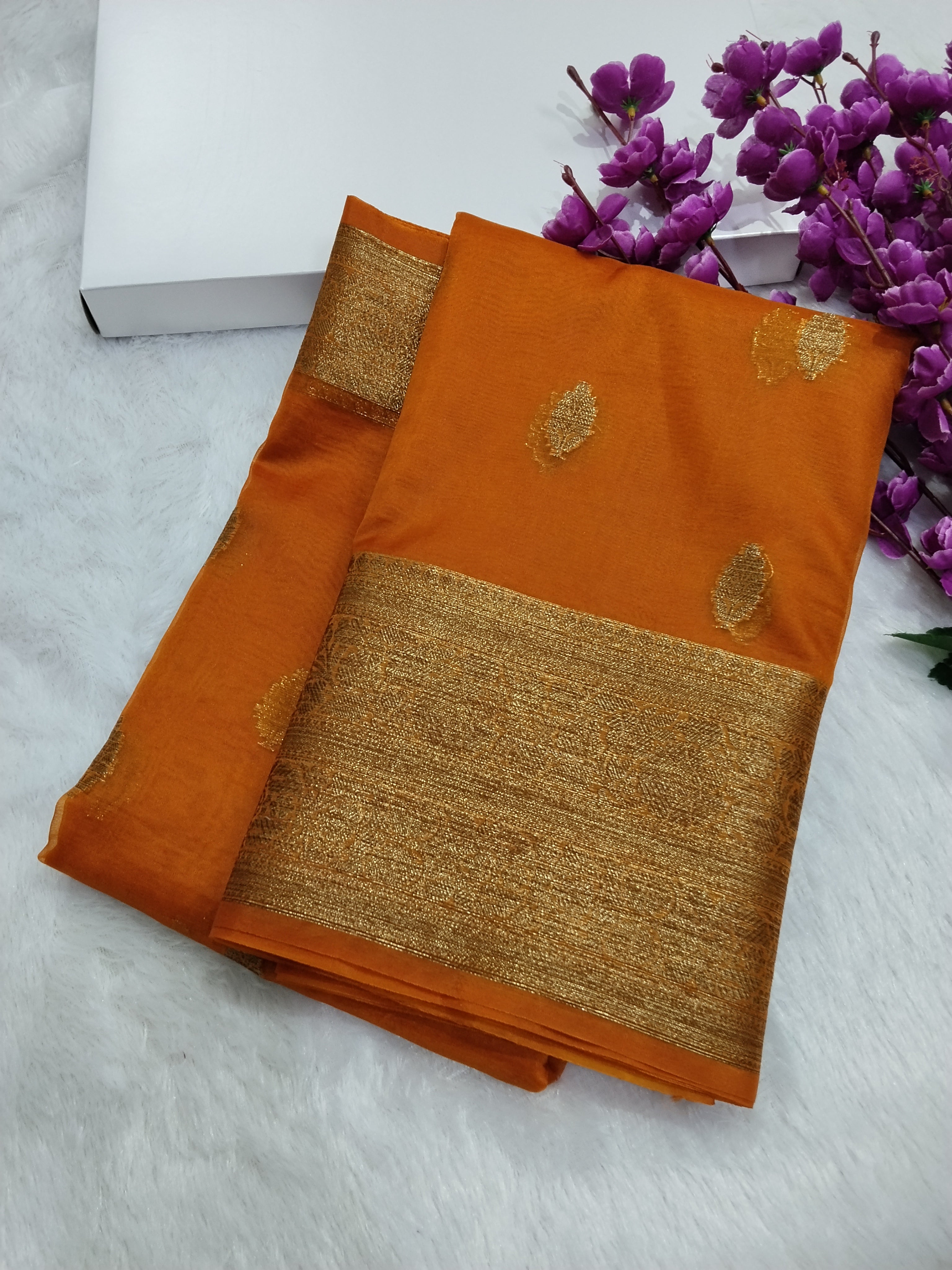 Orange Colour Banarasi Kora Organza Saree