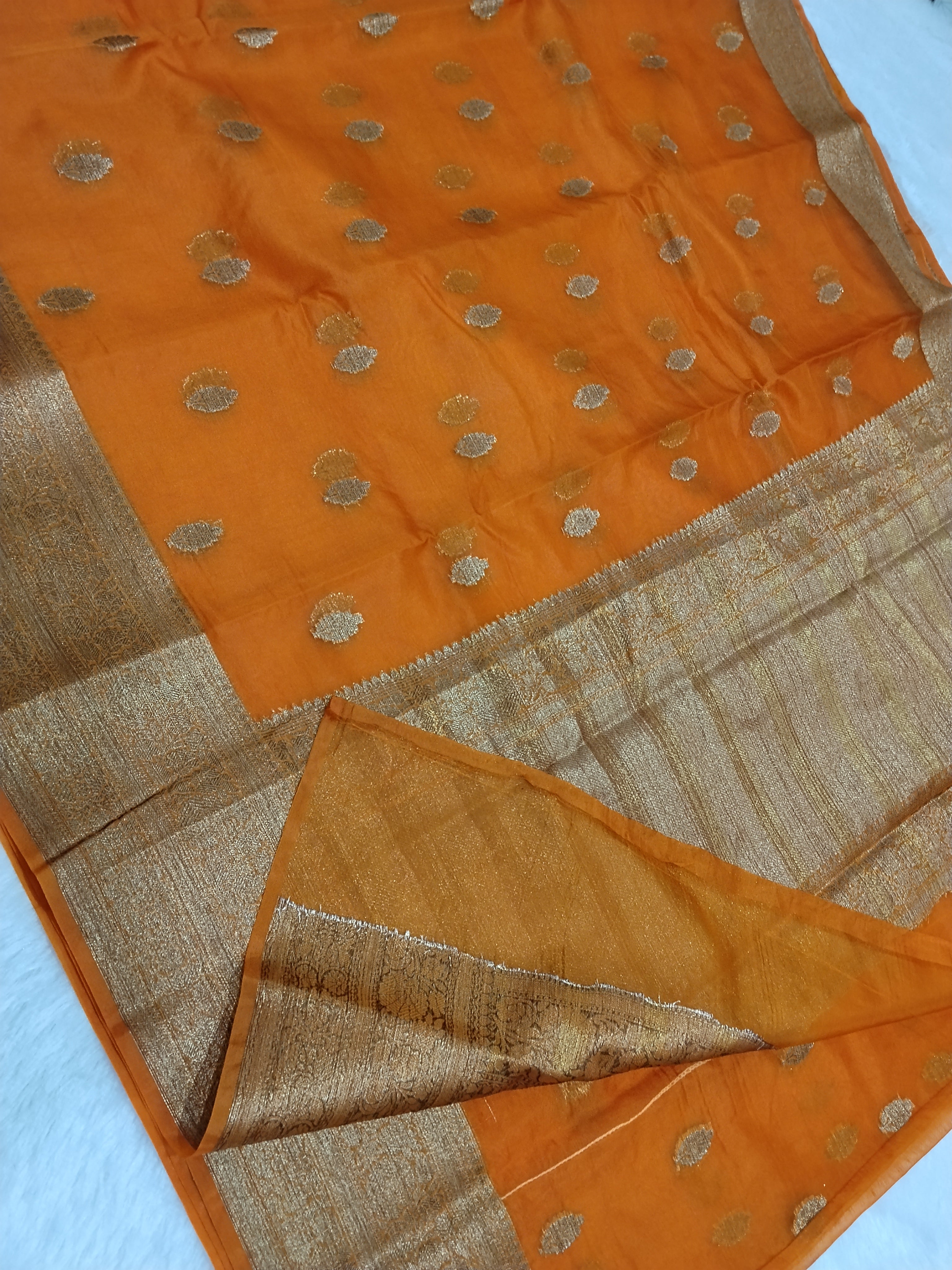Orange Colour Banarasi Kora Organza Saree