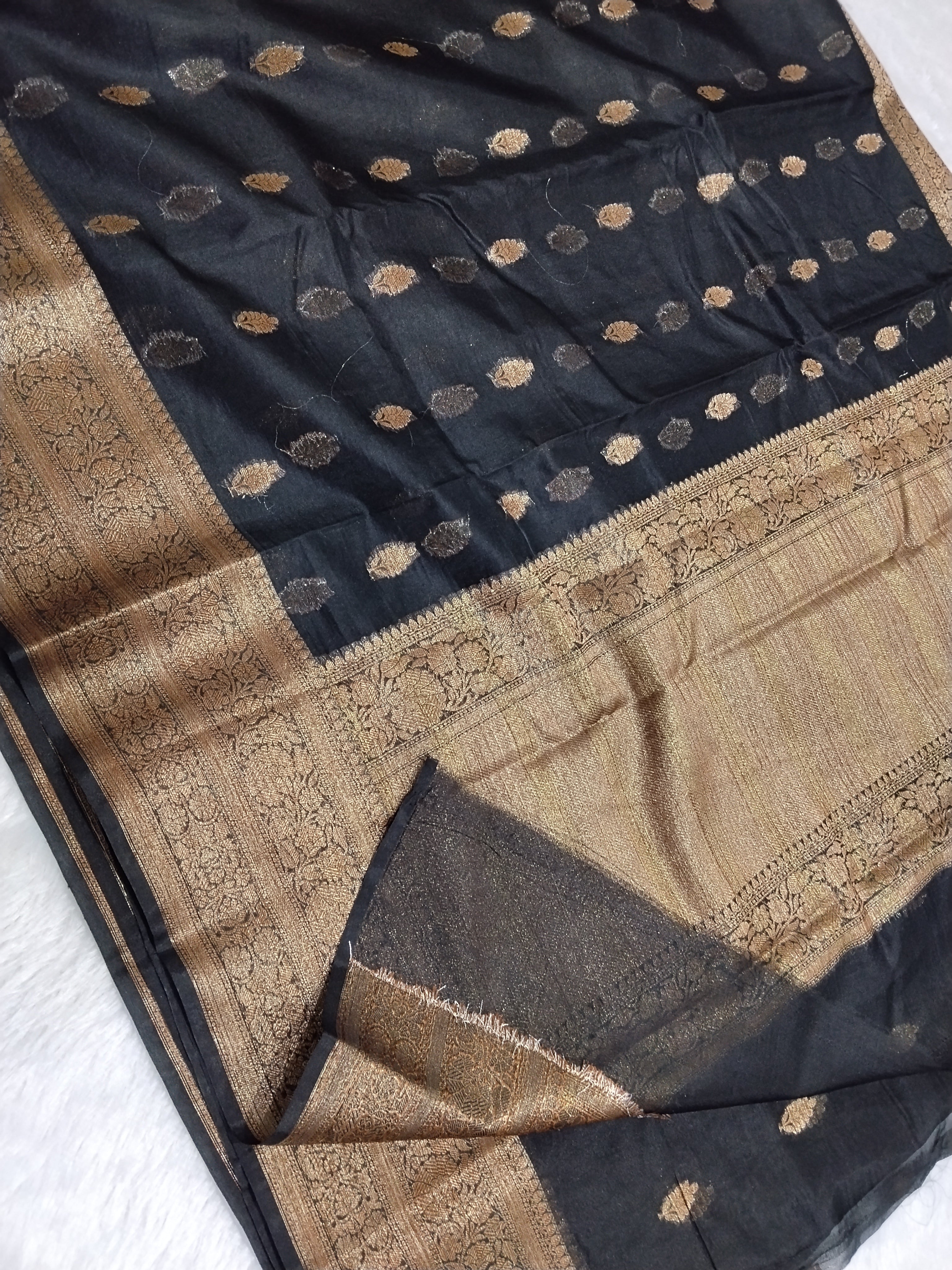 Jet Black Colour Banarasi Kora Organza Saree