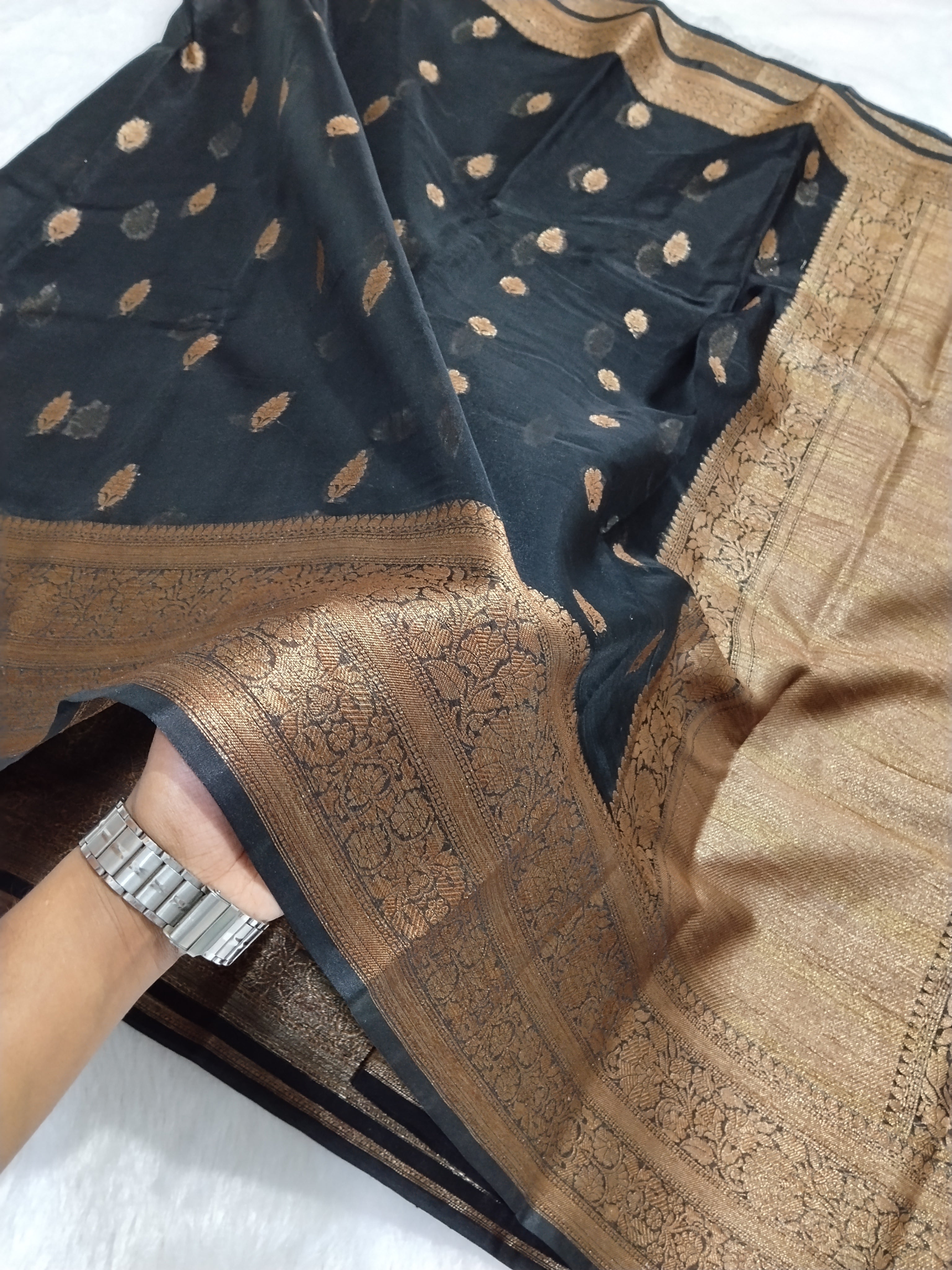 Jet Black Colour Banarasi Kora Organza Saree