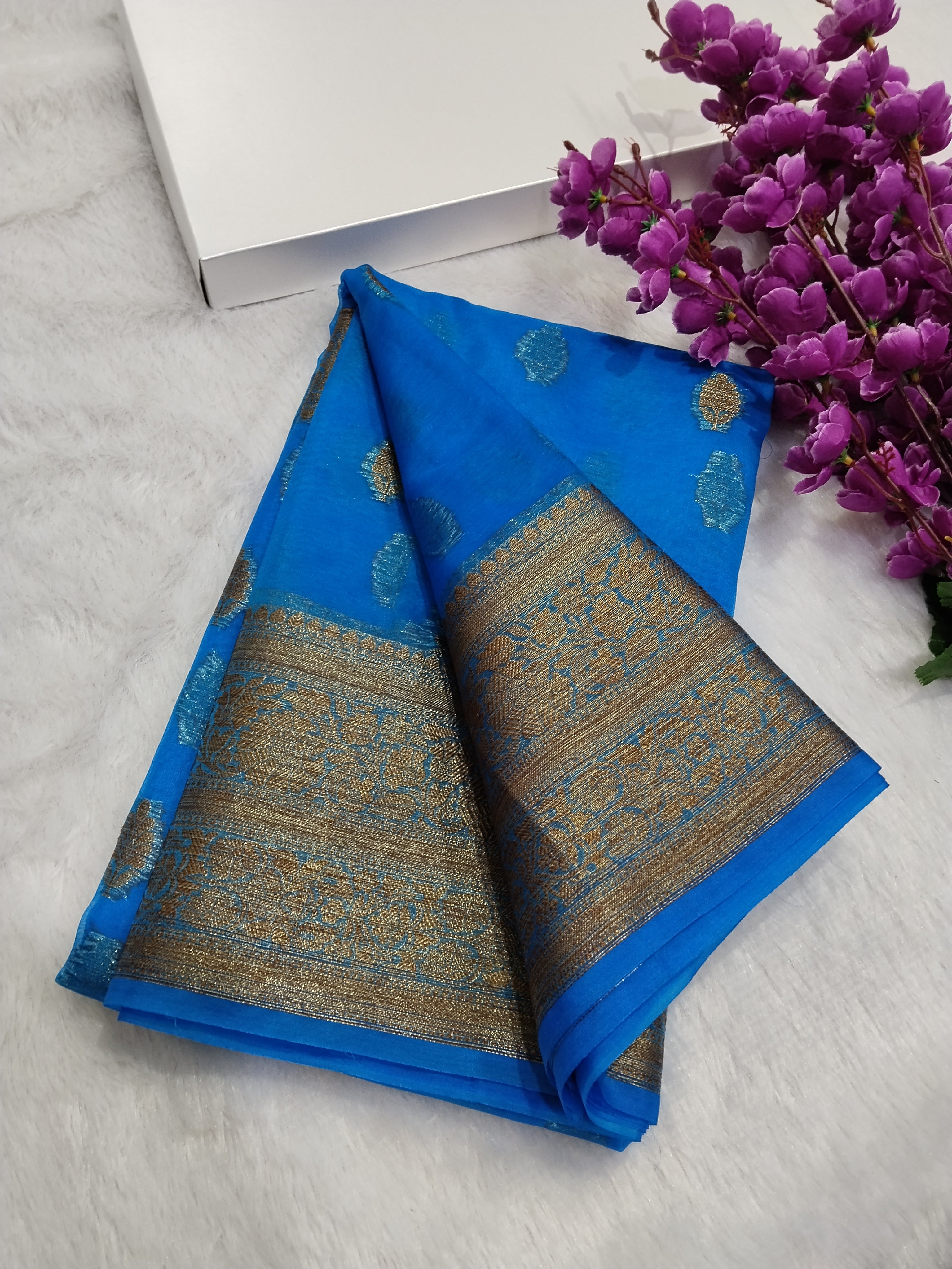 Blue Colour Banarasi Kora Organza Saree