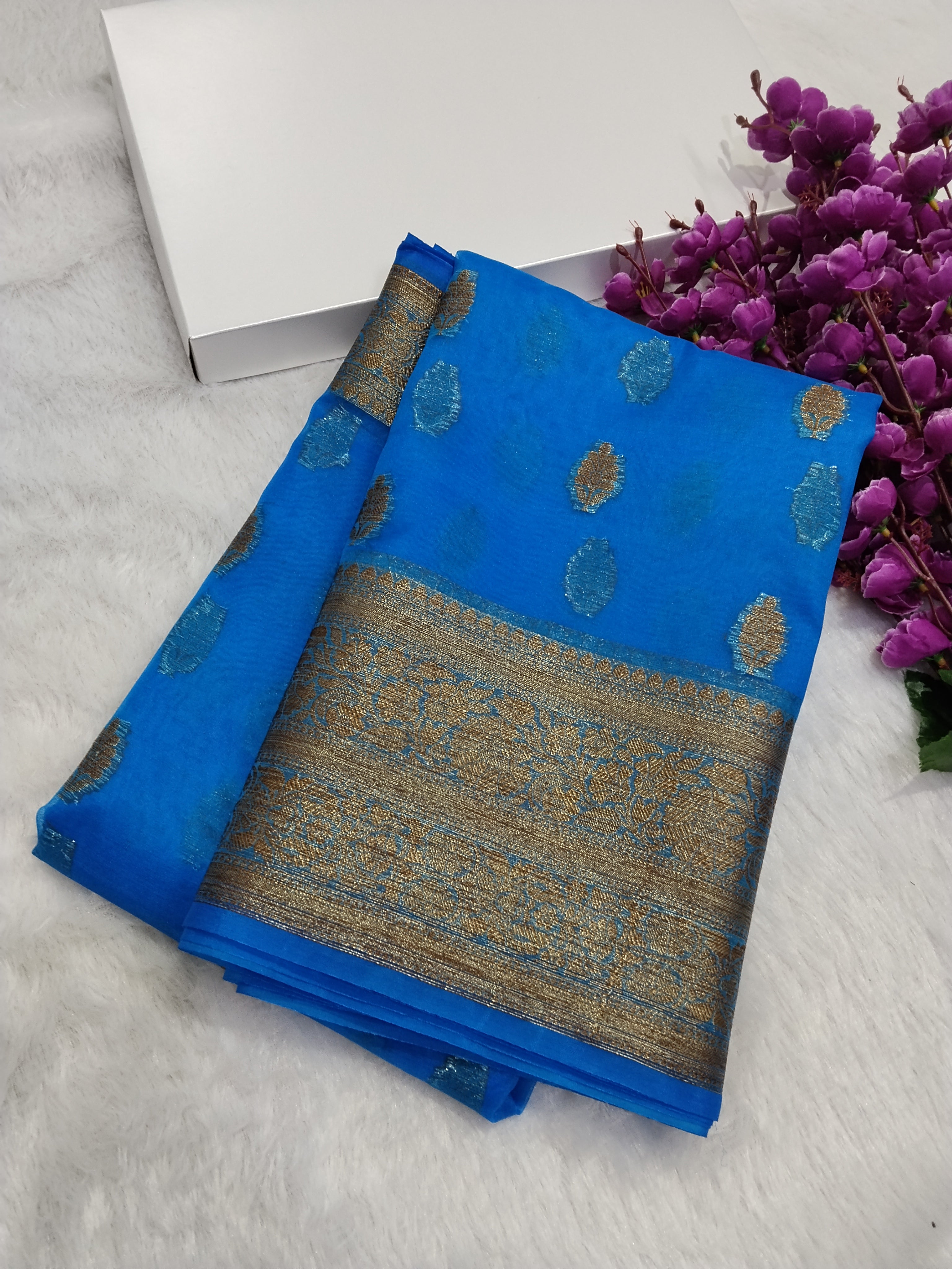Blue Colour Banarasi Kora Organza Saree