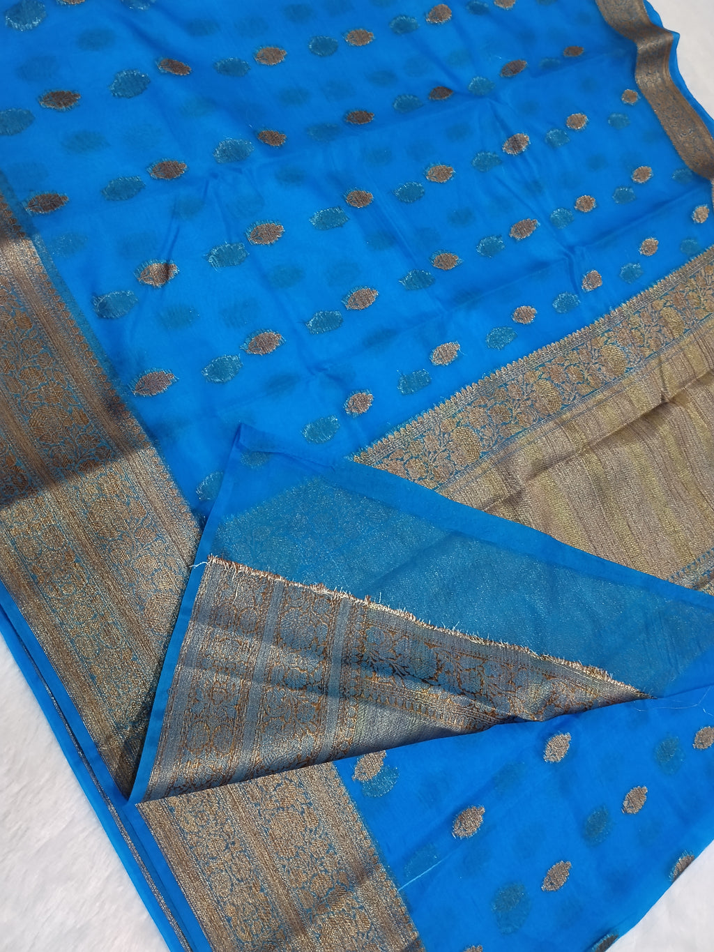 Blue Colour Banarasi Kora Organza Saree