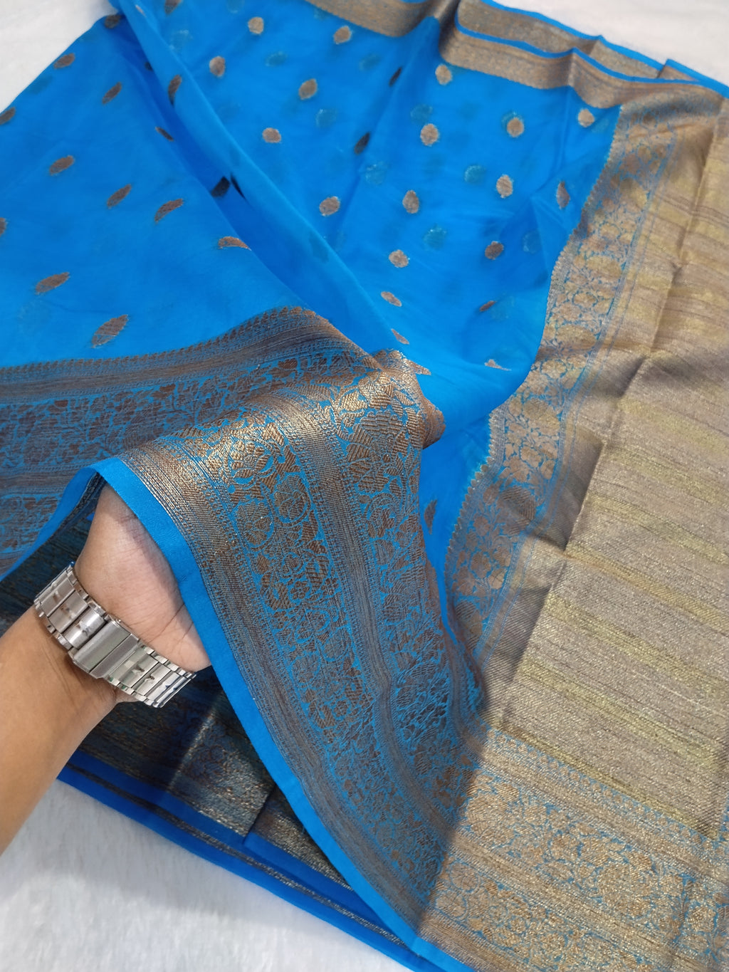 Blue Colour Banarasi Kora Organza Saree