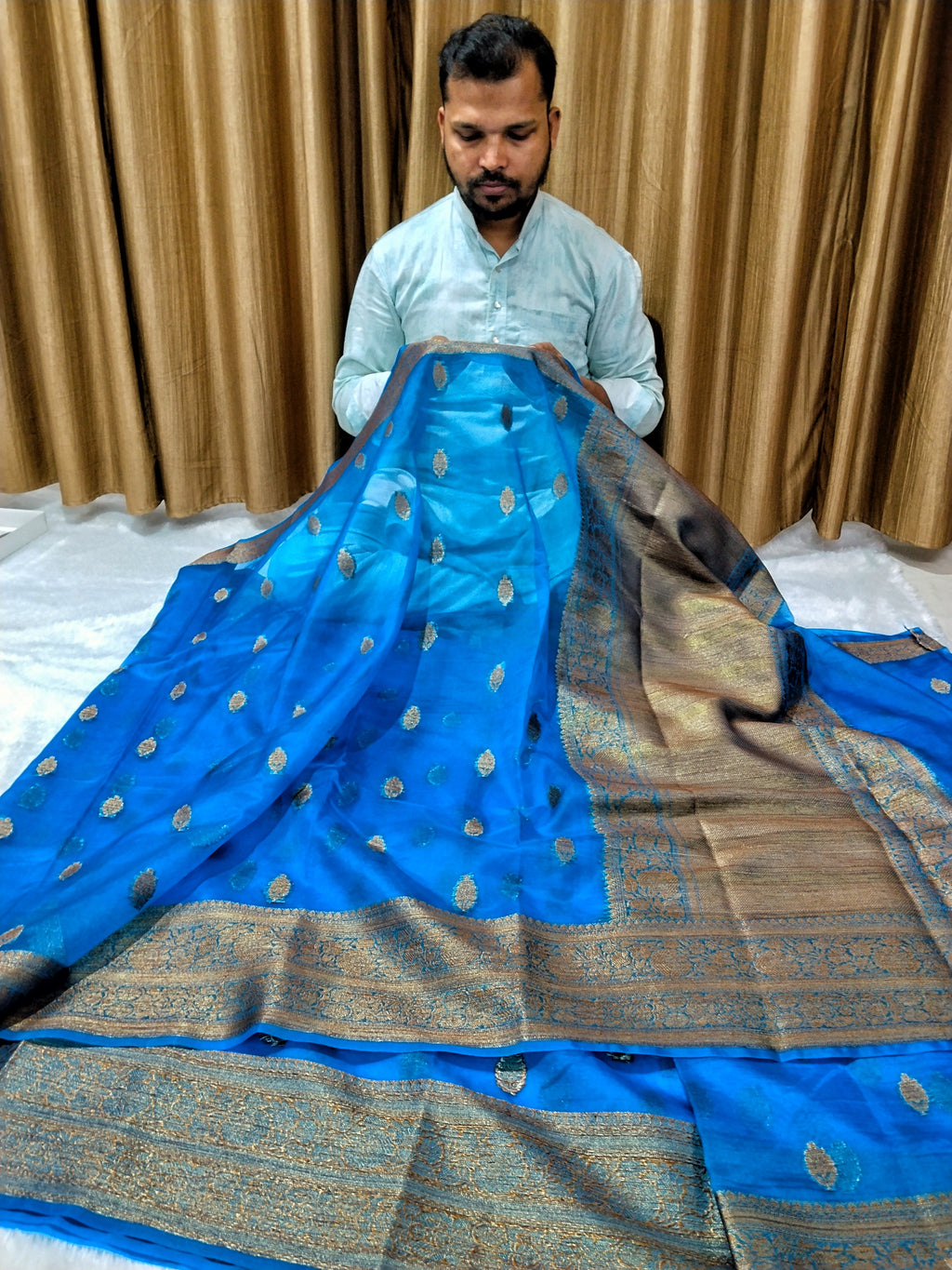Blue Colour Banarasi Kora Organza Saree
