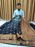Jet Black Colour Banarasi Kora Organza Saree