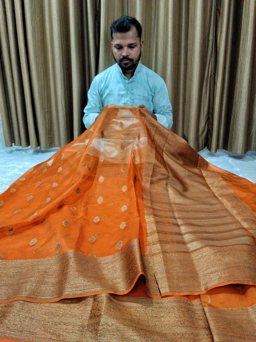 Orange Colour Banarasi Kora Organza Saree