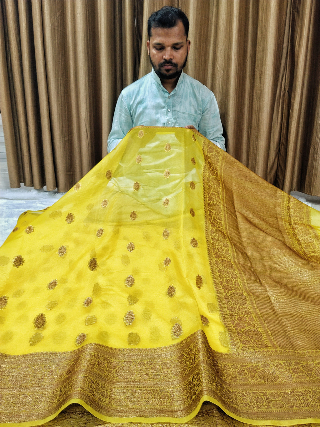 Lemon Colour Banarasi Kora Organza Saree