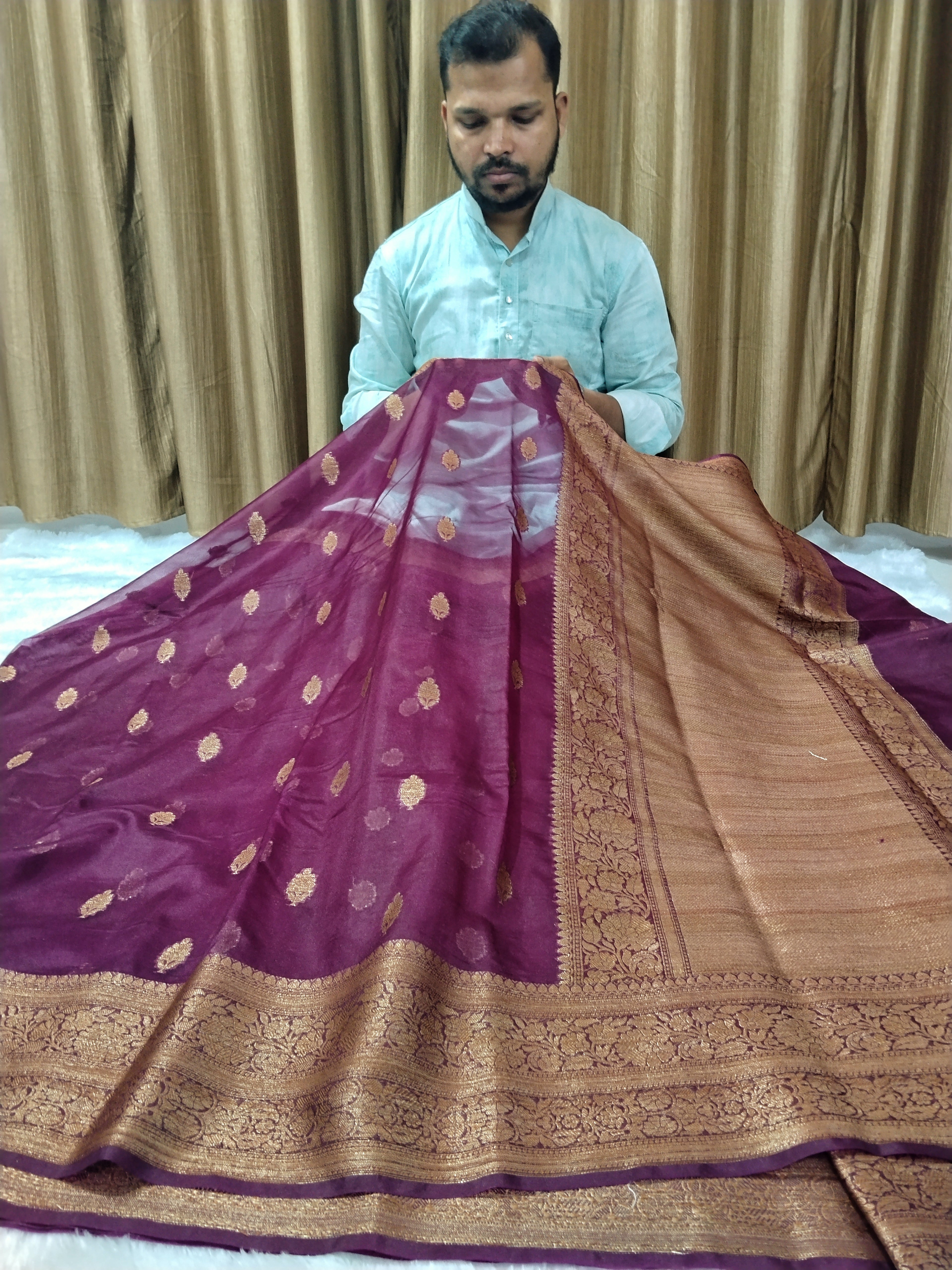 Dark Purple Colour Banarasi Kora Organza Saree