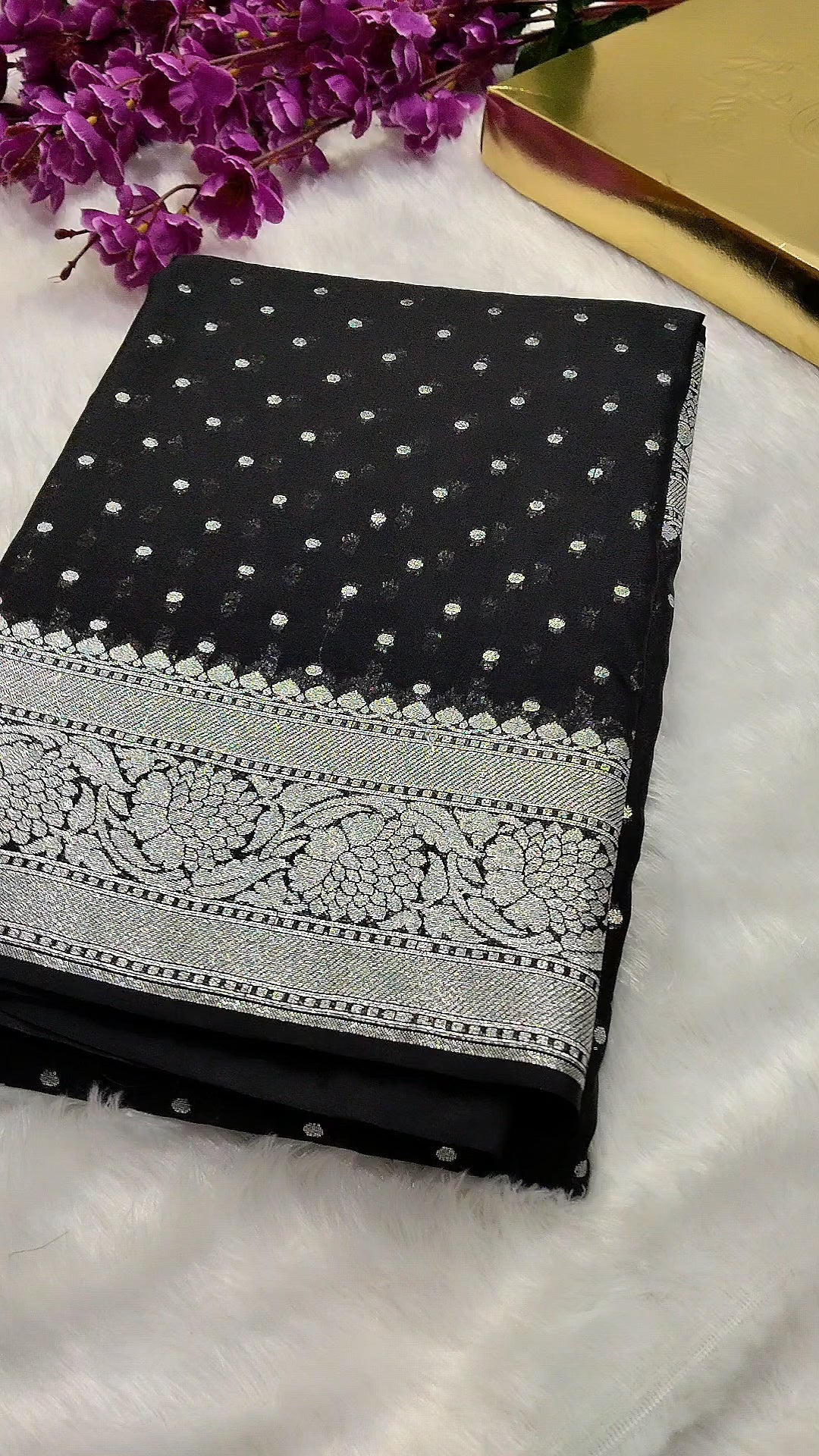 Jet Black Colour Banarasi Khaddi Georgette Saree