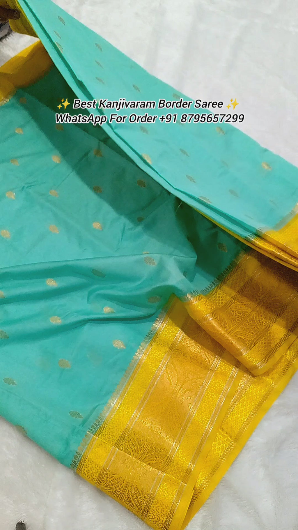 Sea Green And Lemon Colour Kanjivaram Border Moonga Silk Saree With Buti