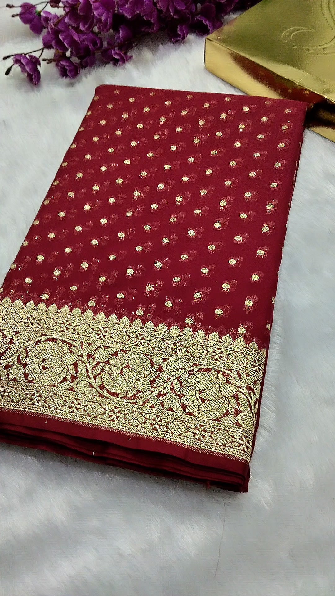 Maroon Gold Zari Khaddi Georgette Saree