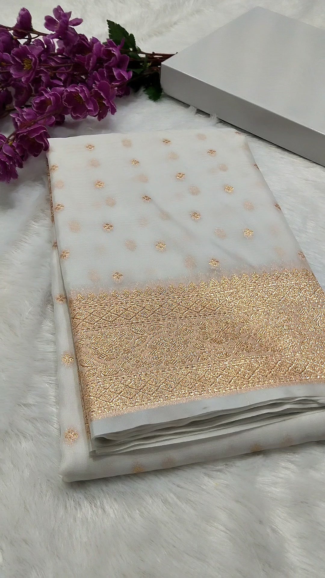 Cream Colour Banarasi Khaddi Georgette Saree